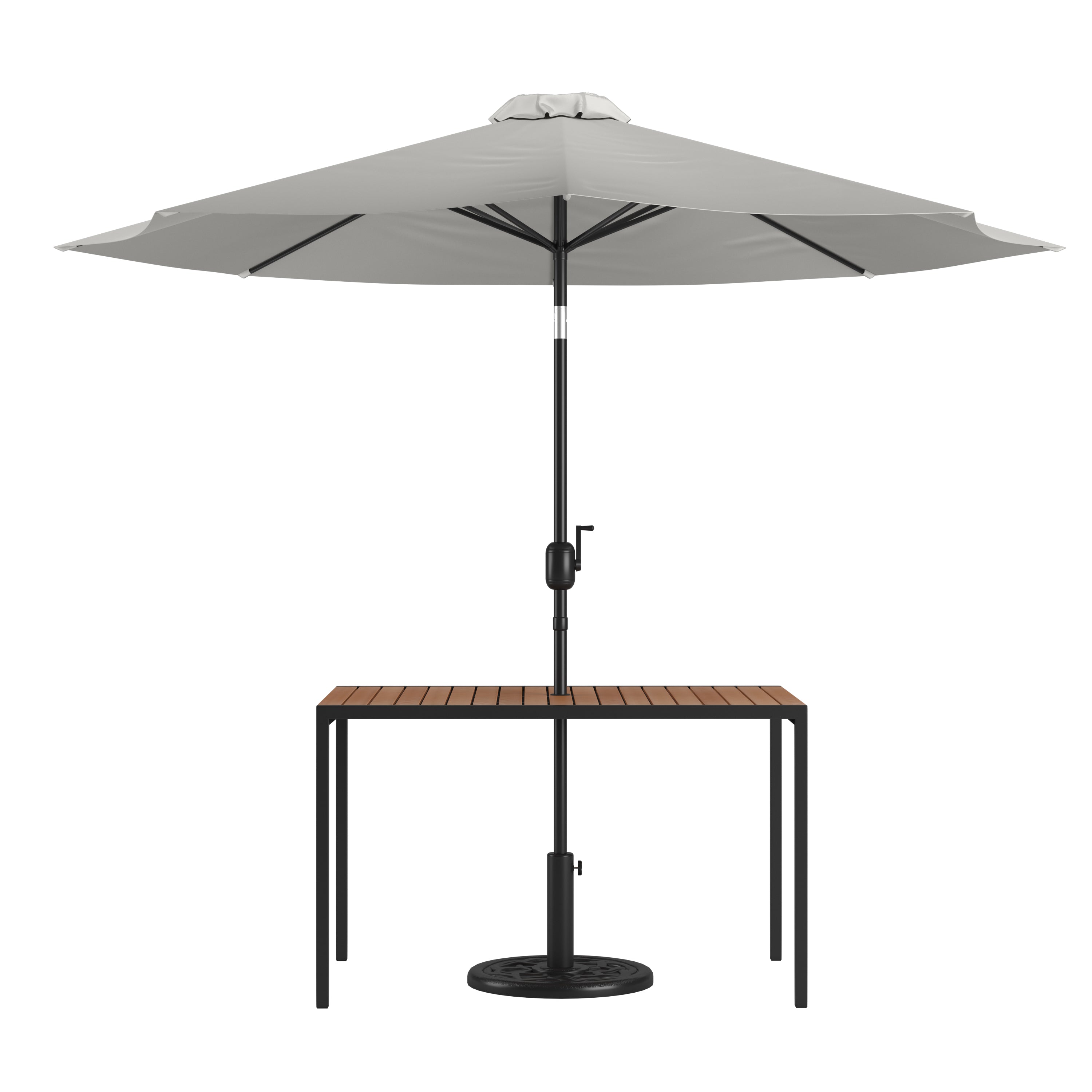 Lark 3 Piece Outdoor Patio Table Set - 30" x 48" Synthetic Teak Patio Table with Gray Umbrella and Base