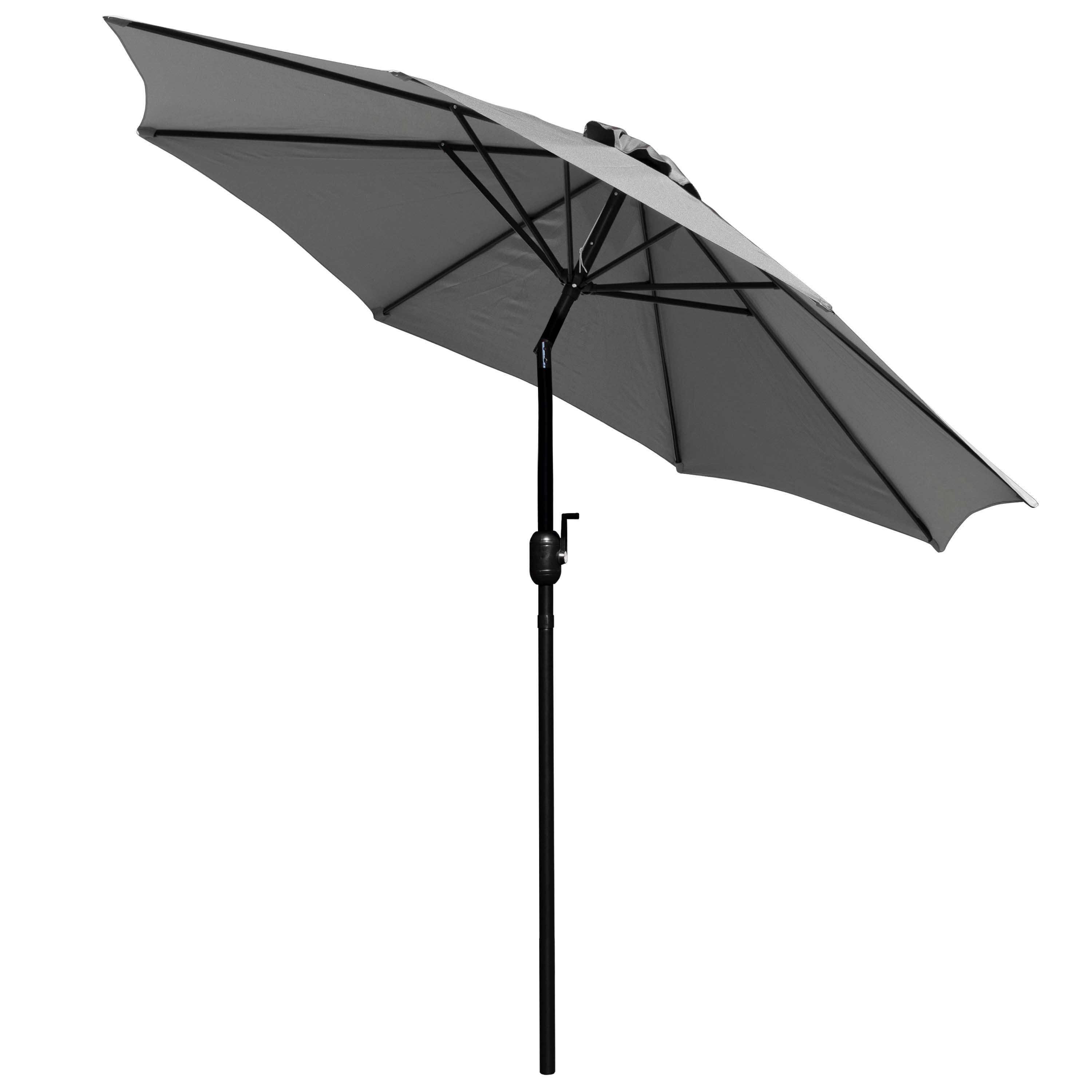 Lark 3 Piece Outdoor Patio Table Set - 35" Square Synthetic Teak Patio Table with Gray Umbrella and Base