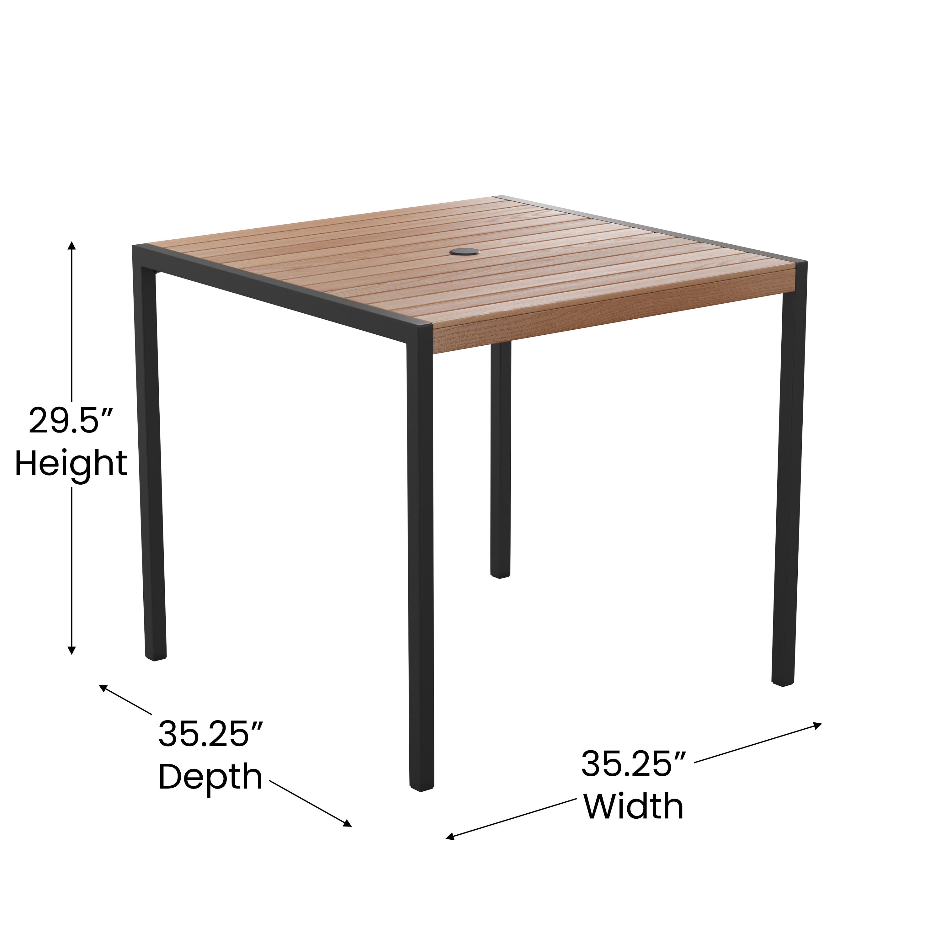 Lark 3 Piece Outdoor Patio Table Set - 35" Square Synthetic Teak Patio Table with Red Umbrella and Base