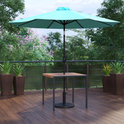 Lark 3 Piece Outdoor Patio Table Set - 35" Square Synthetic Teak Patio Table with Teal Umbrella and Base