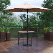 Lark 3 Piece Outdoor Patio Table Set - 35" Square Synthetic Teak Patio Table with Umbrella Hole and Tan Umbrella with Base