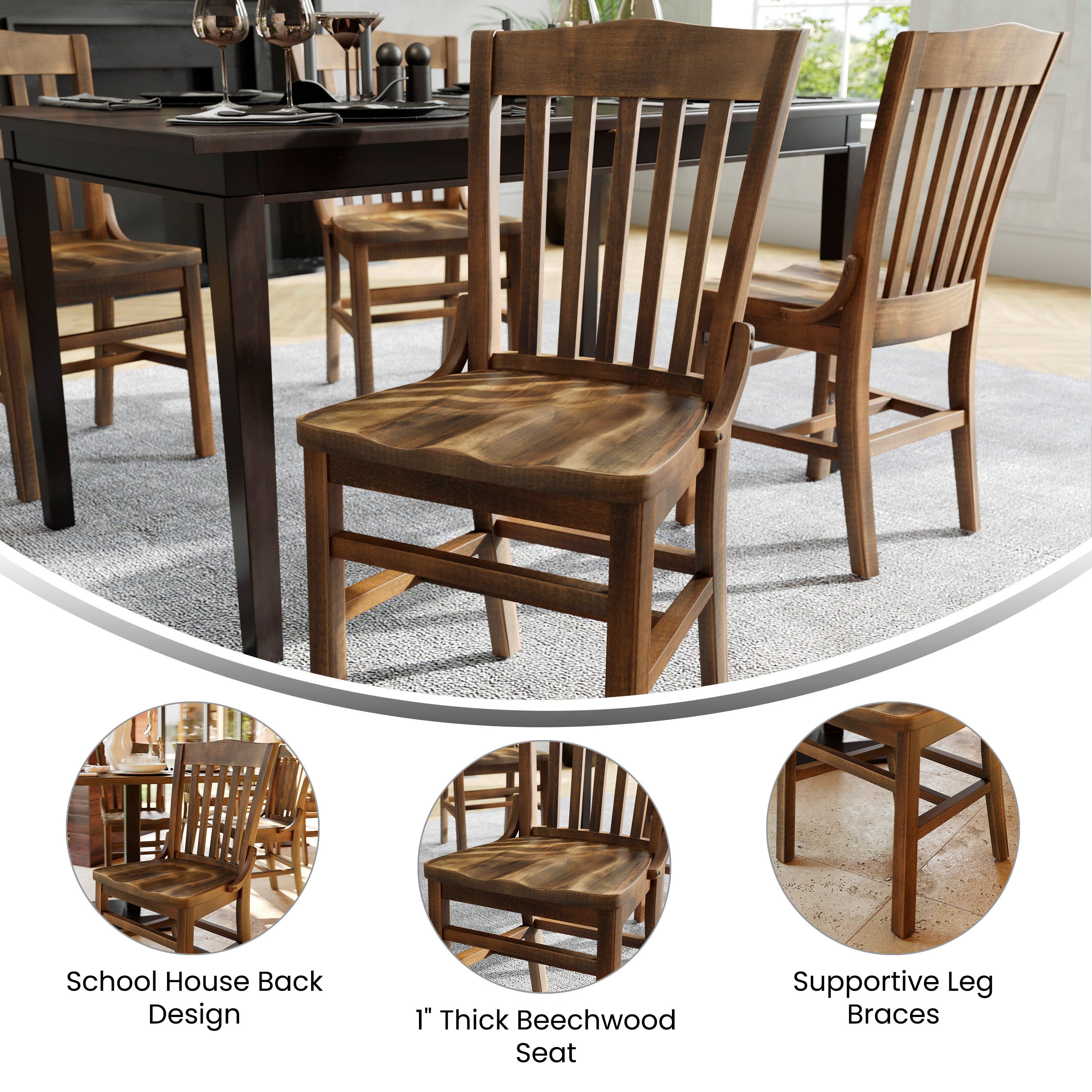 HERCULES School House Back Antique Copper Wood Restaurant Chair