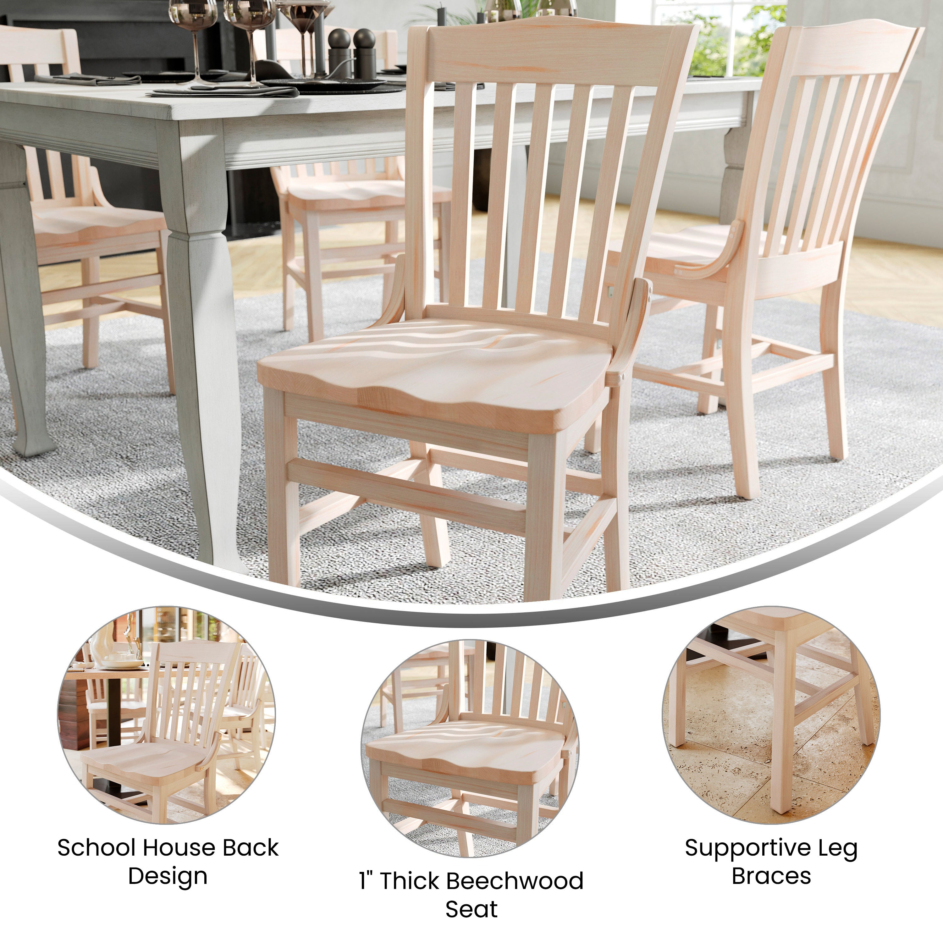 HERCULES School House Back Antique White Wood Restaurant Chair