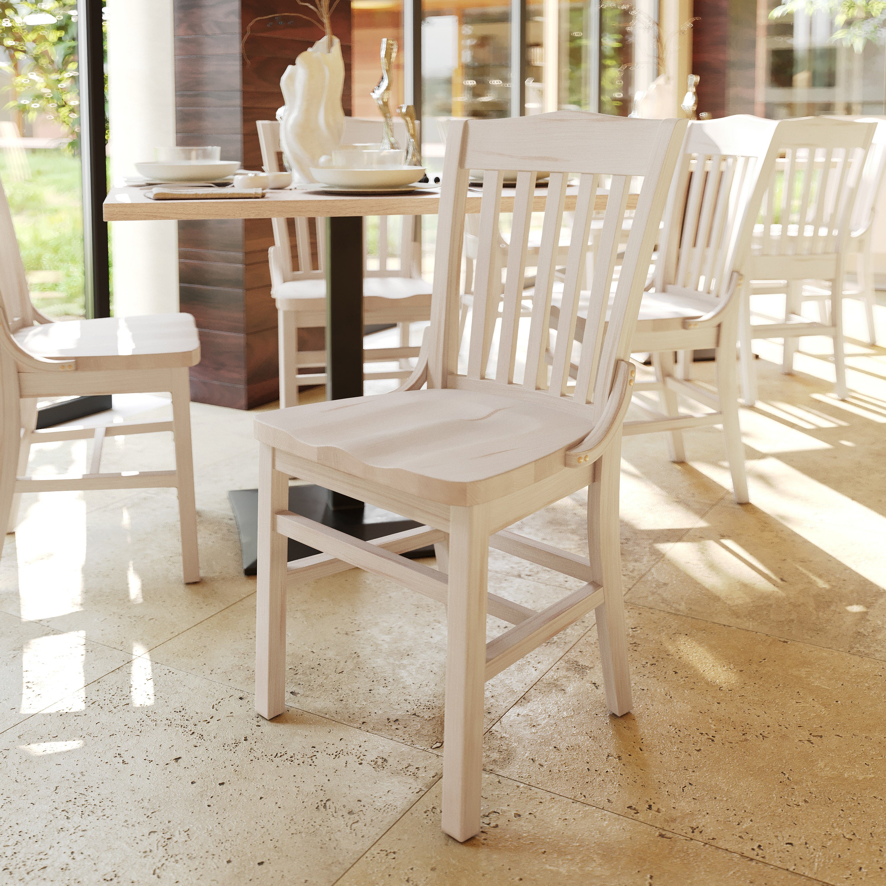 HERCULES School House Back Antique White Wood Restaurant Chair