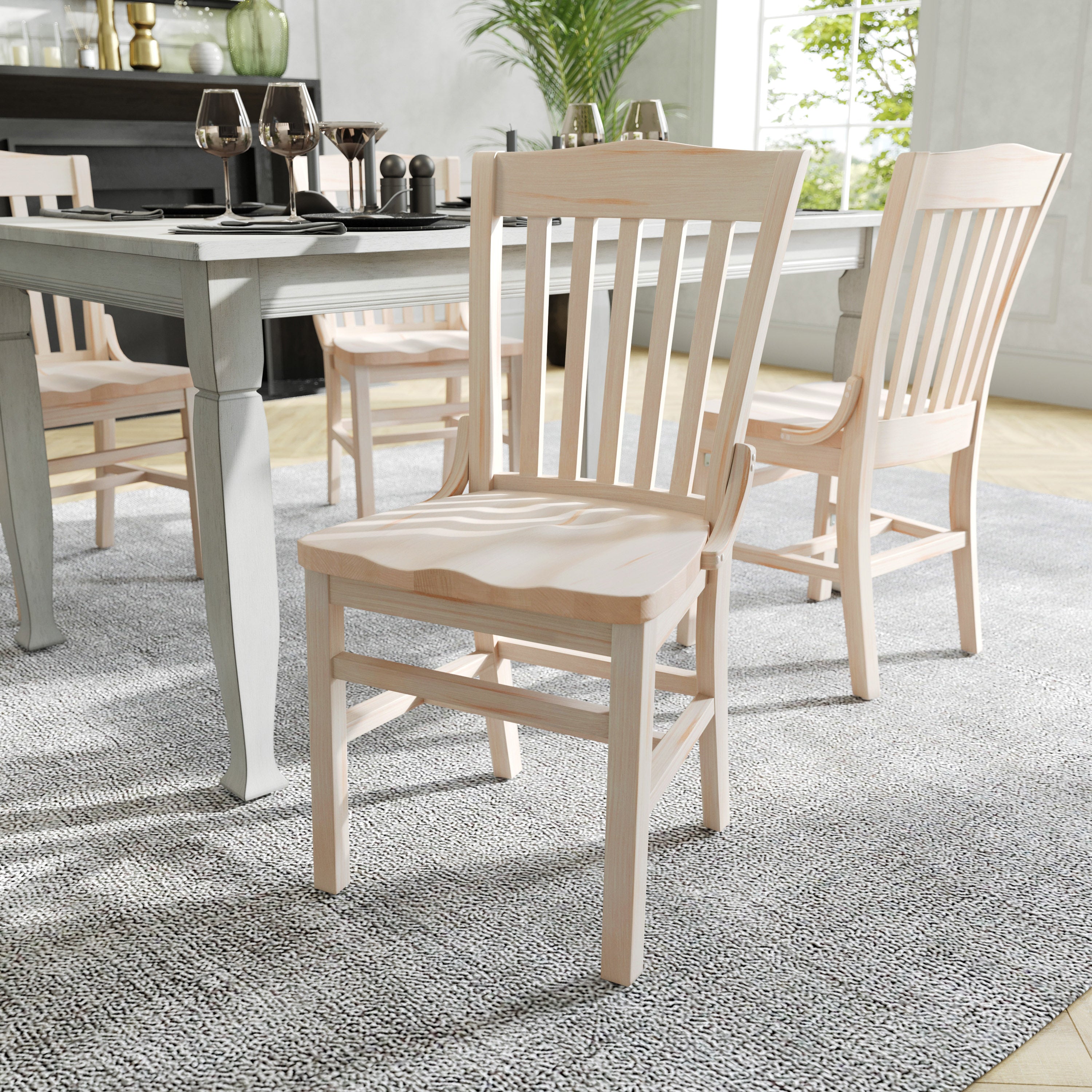 HERCULES School House Back Antique White Wood Restaurant Chair