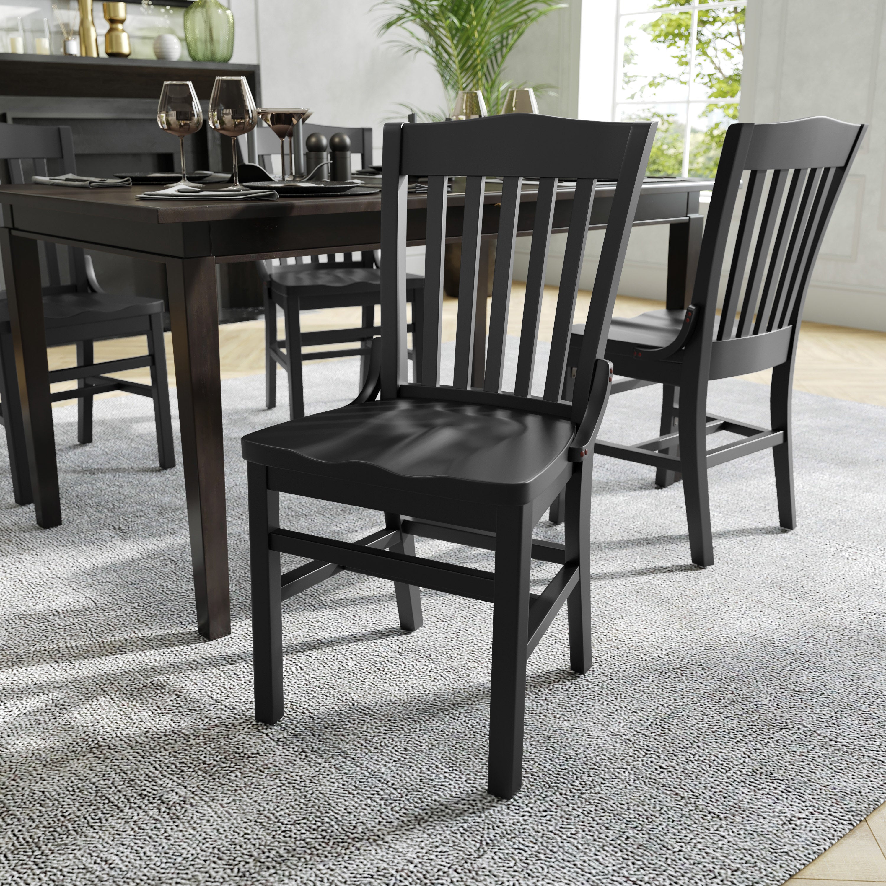 HERCULES School House Back Black Wood Restaurant Chair