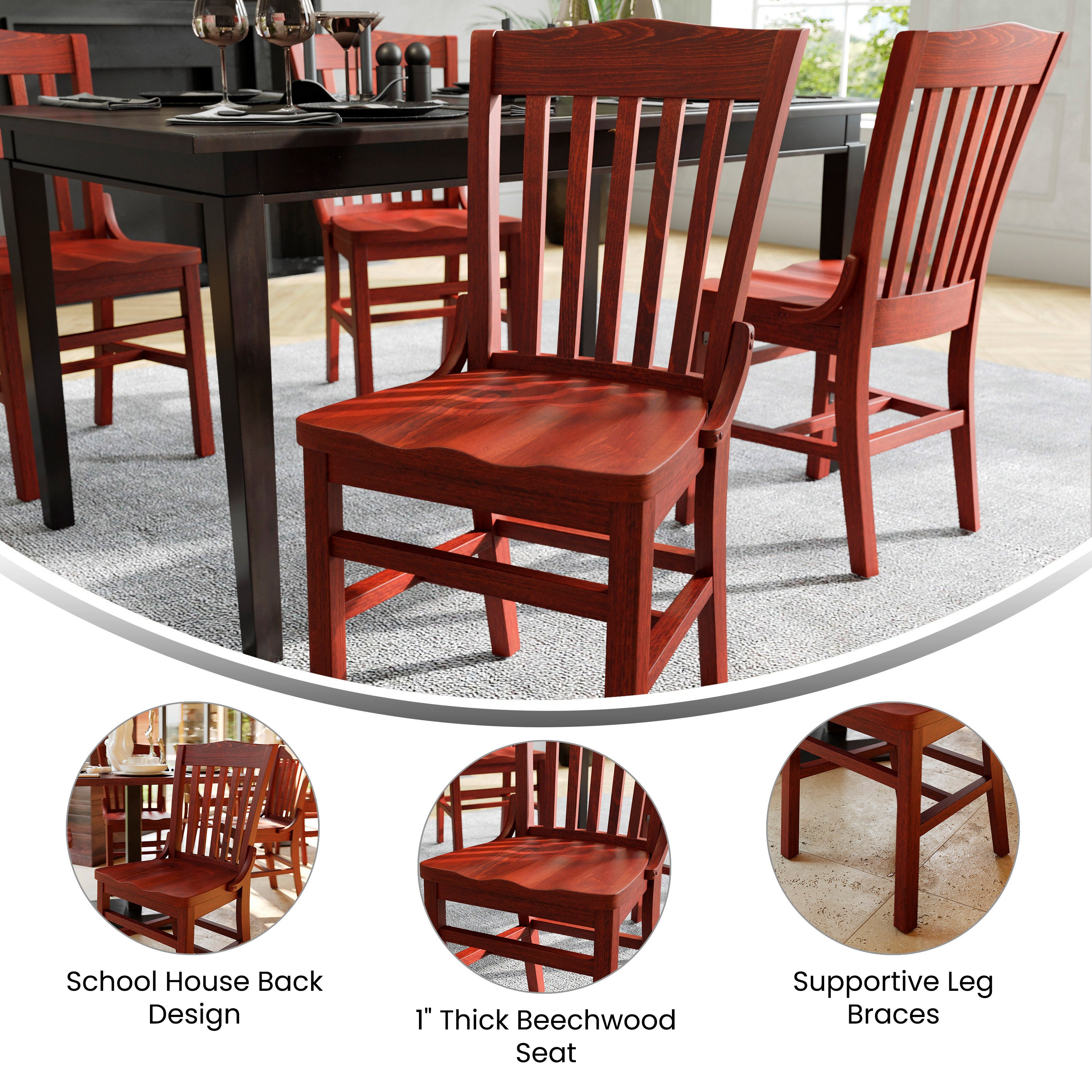 HERCULES Series School House Back Mahogany Wood Restaurant Chair