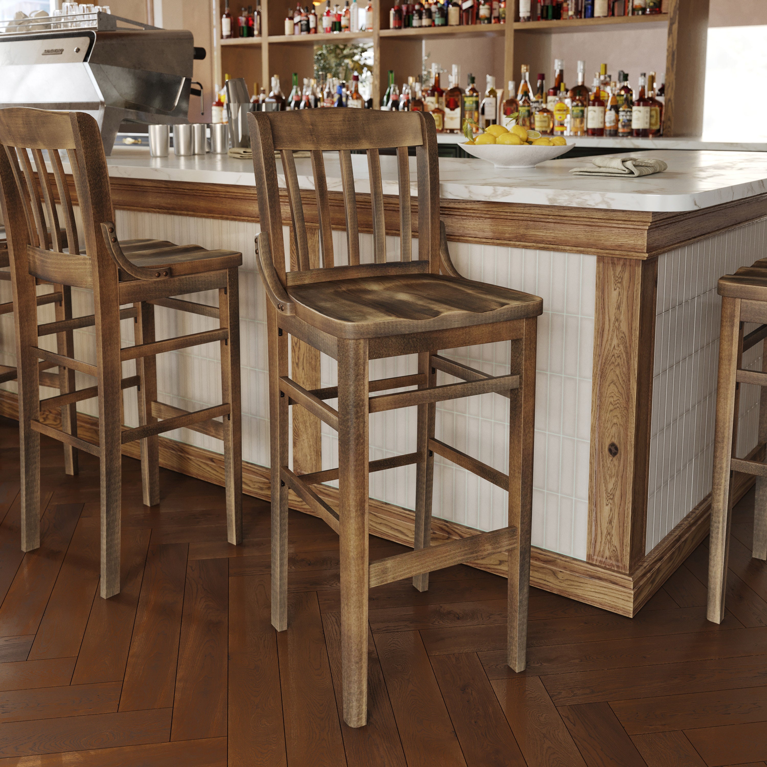 HERCULES School House Back Antique Copper Wood Restaurant Barstool