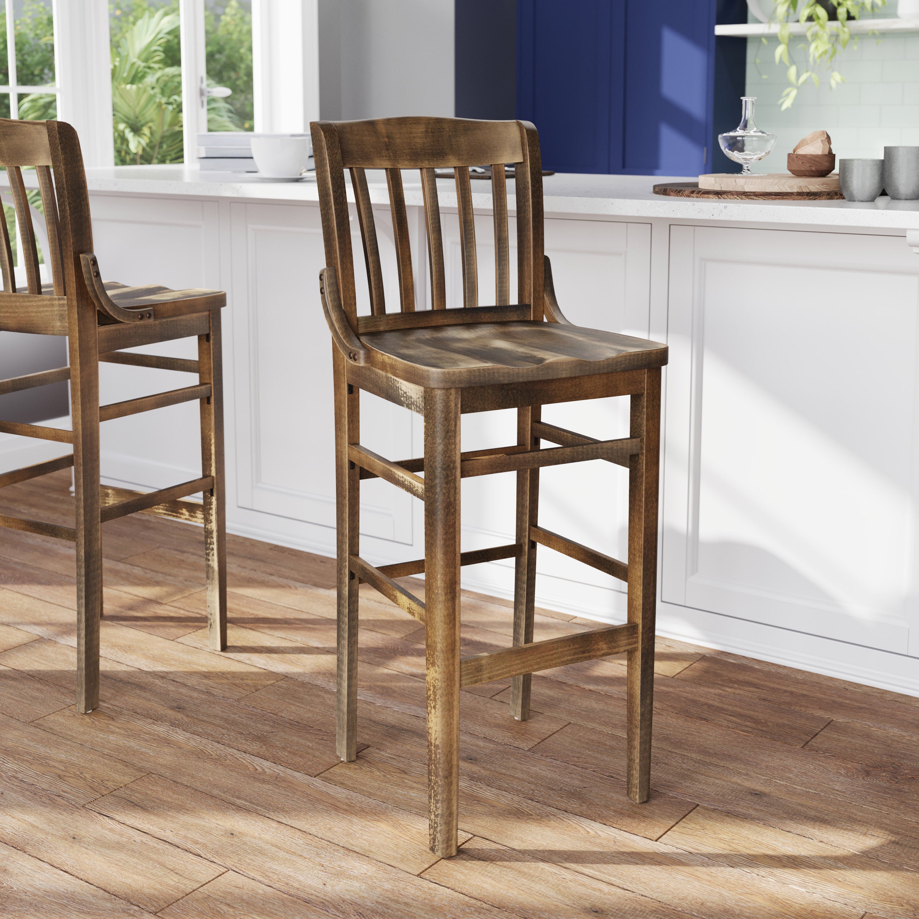 HERCULES School House Back Antique Copper Wood Restaurant Barstool