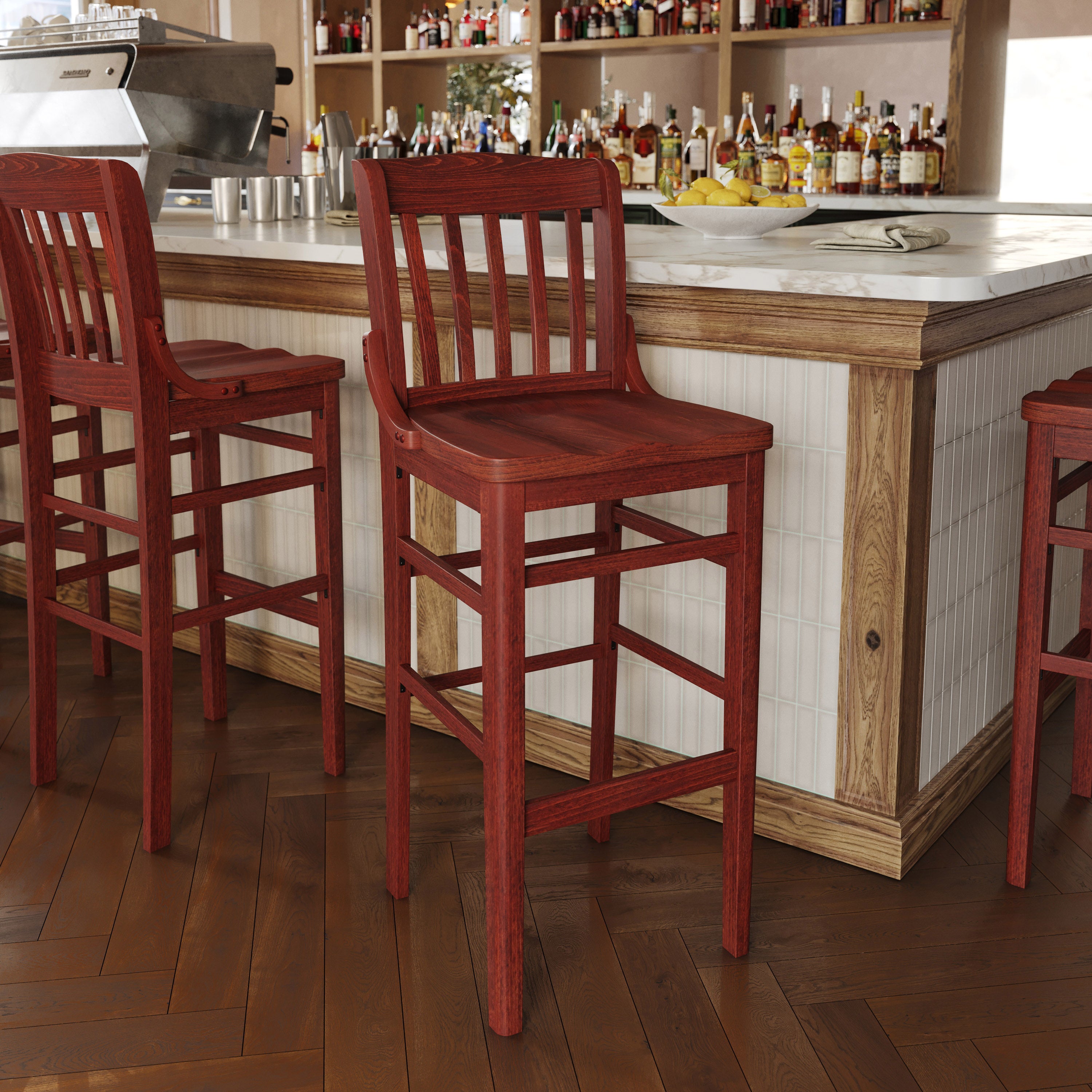 HERCULES Series School House Back Mahogany Wood Restaurant Barstool
