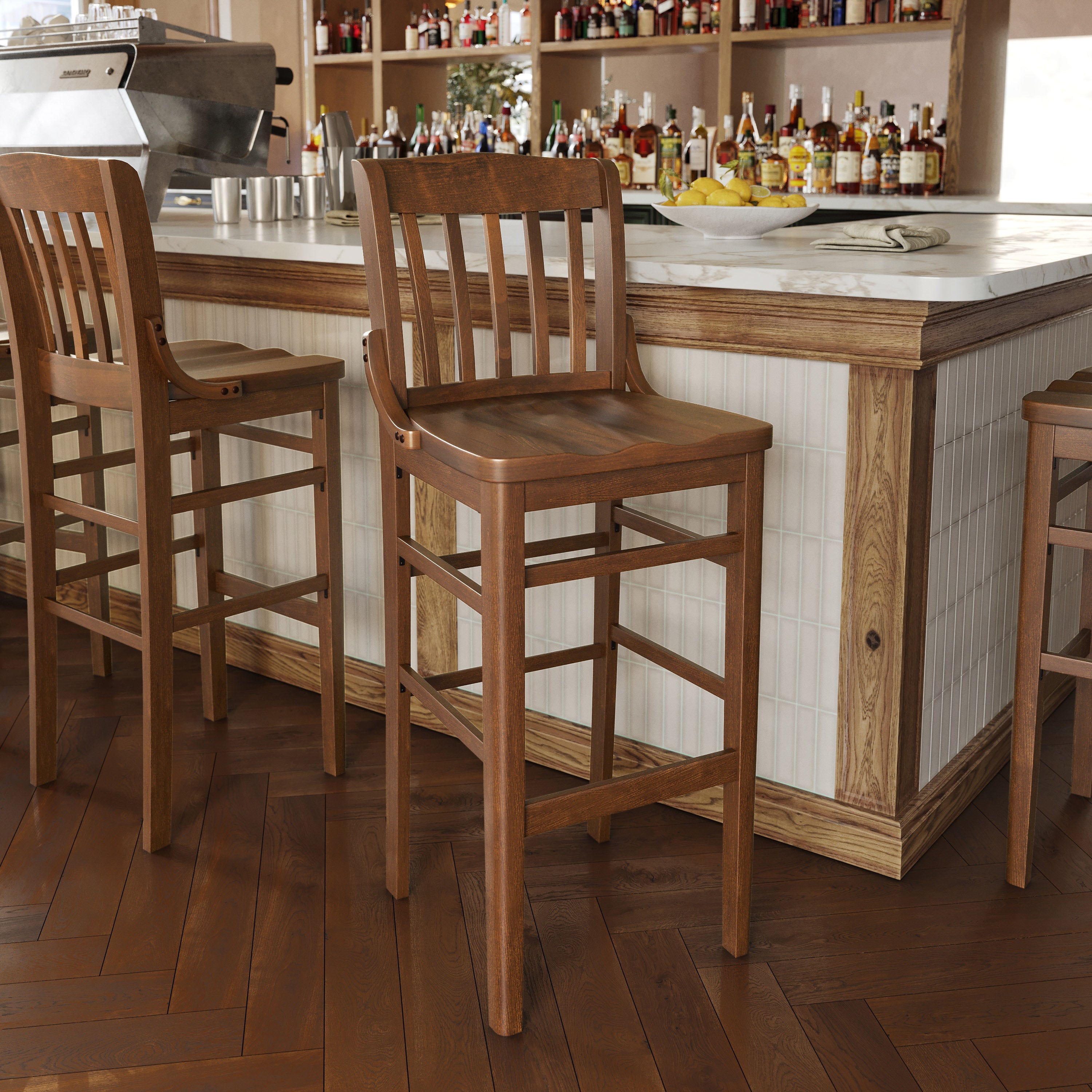 HERCULES Series School House Back Walnut Wood Restaurant Barstool