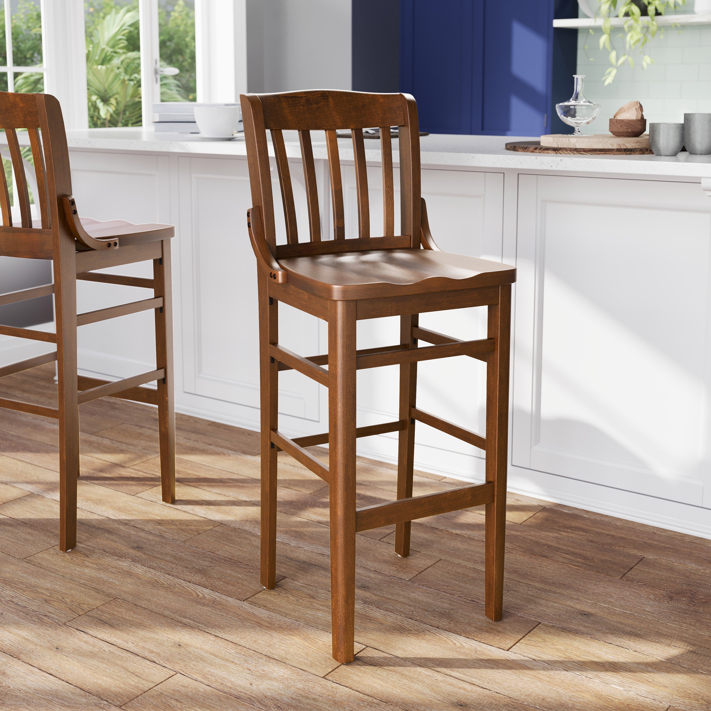 HERCULES Series School House Back Walnut Wood Restaurant Barstool