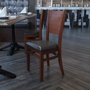 Lacey Series Solid Back Walnut Wood Restaurant Chair - Black Vinyl Seat