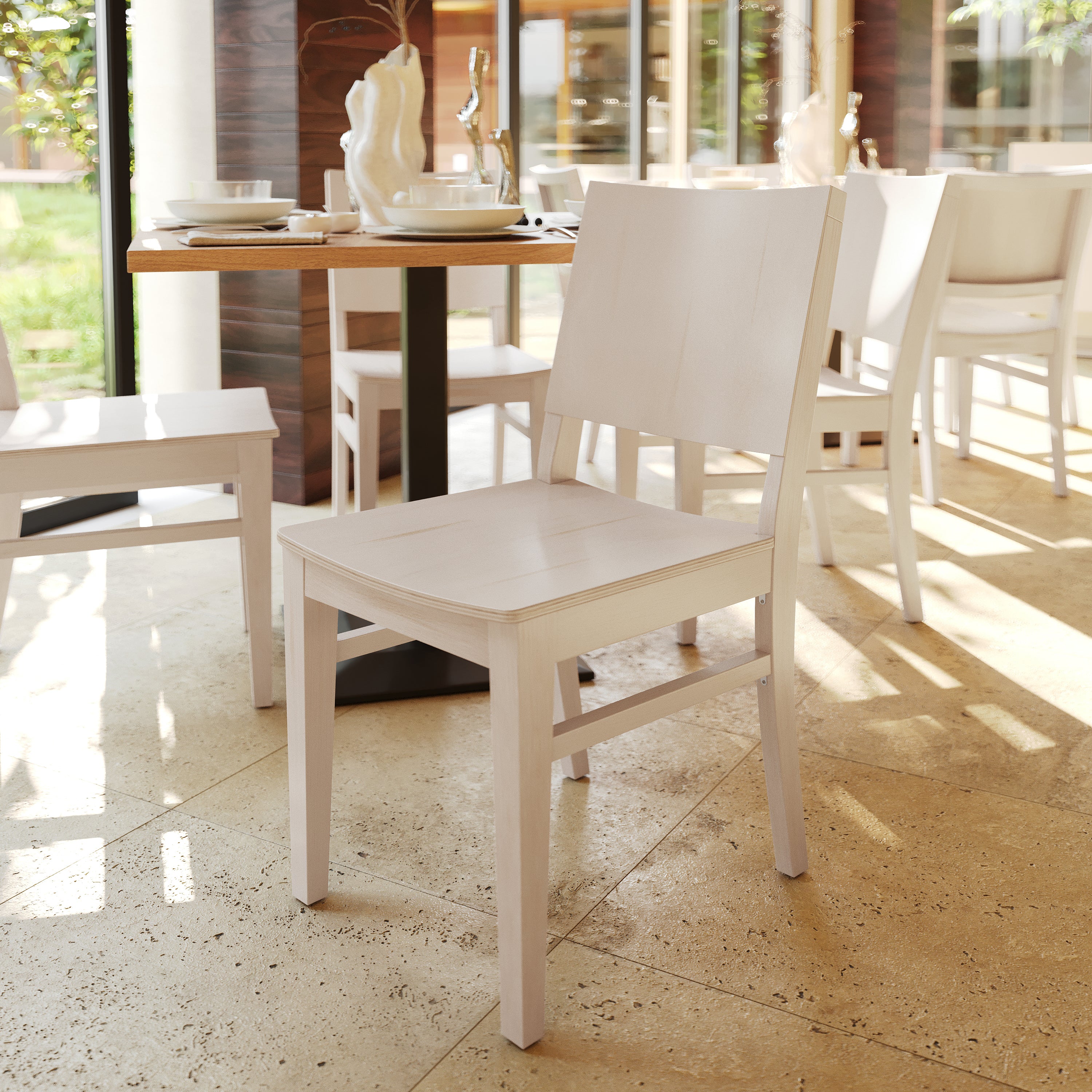 Naples Commercial Grade Solid Wood Dining Chair with Curved Backrest and Antique White Finish