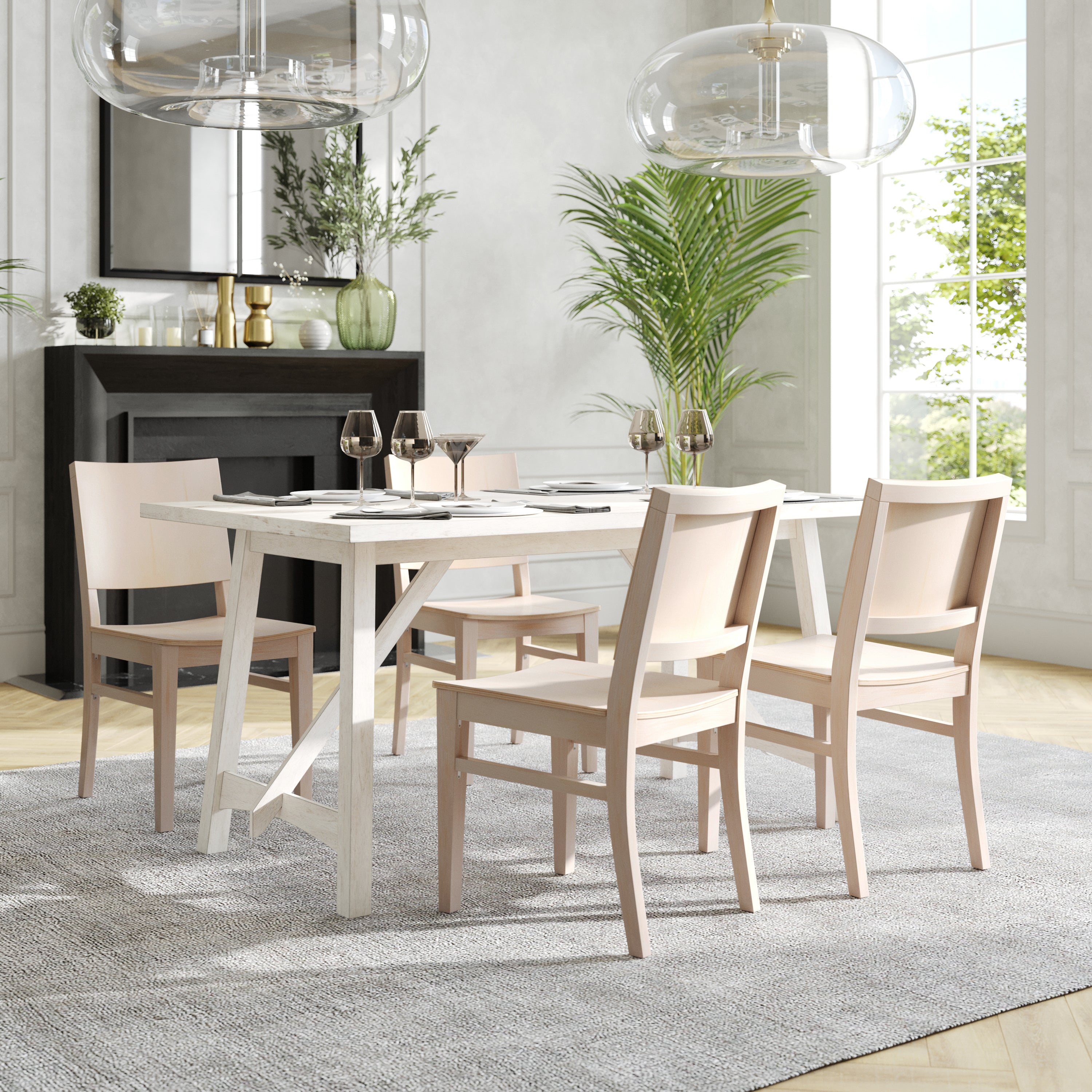 Naples Commercial Grade Solid Wood Dining Chair with Curved Backrest and Antique White Finish