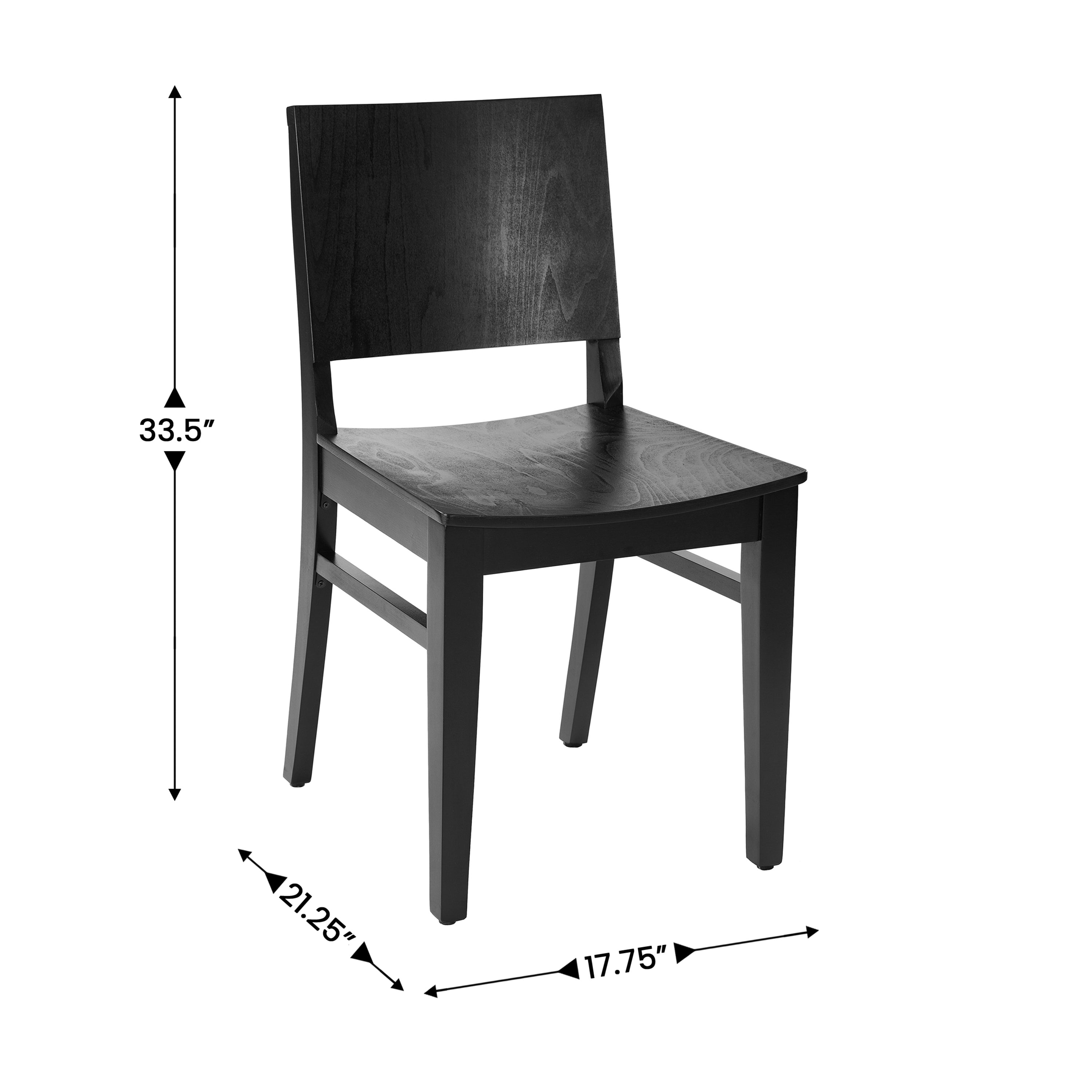Naples Commercial Grade Solid Wood Dining Chair with Curved Backrest and Black Finish