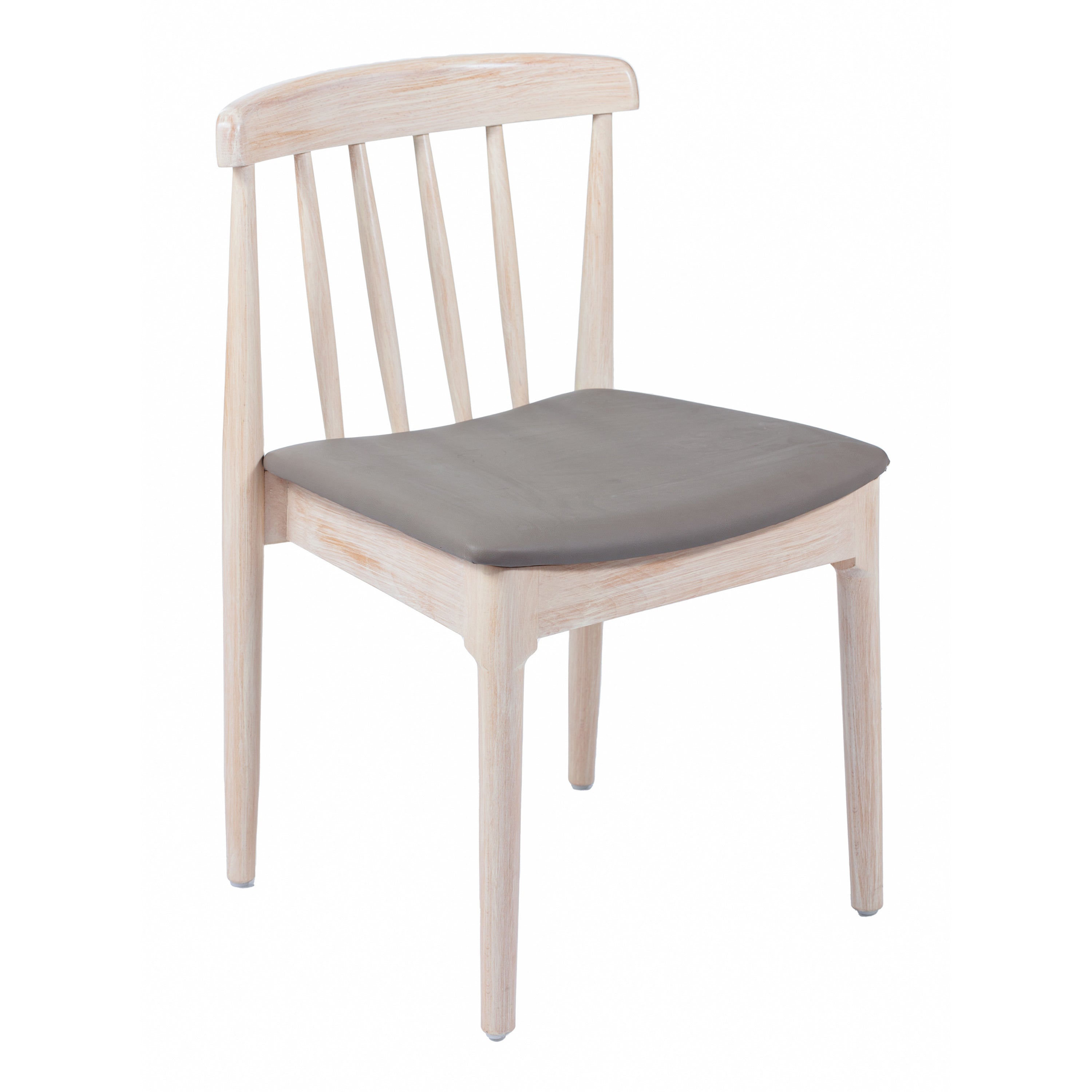 Chester Commercial Grade Solid Wood Antique White Dining Chair with Curved Spindle Backrest and Beige Vinyl Seat
