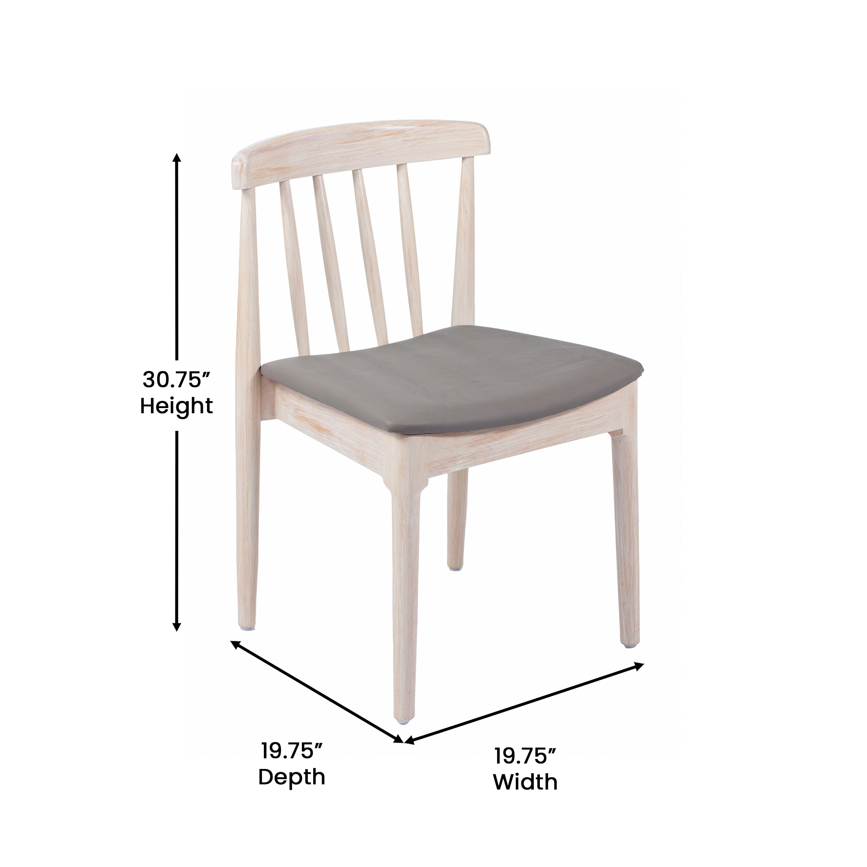 Chester Commercial Grade Solid Wood Antique White Dining Chair with Curved Spindle Backrest and Beige Vinyl Seat