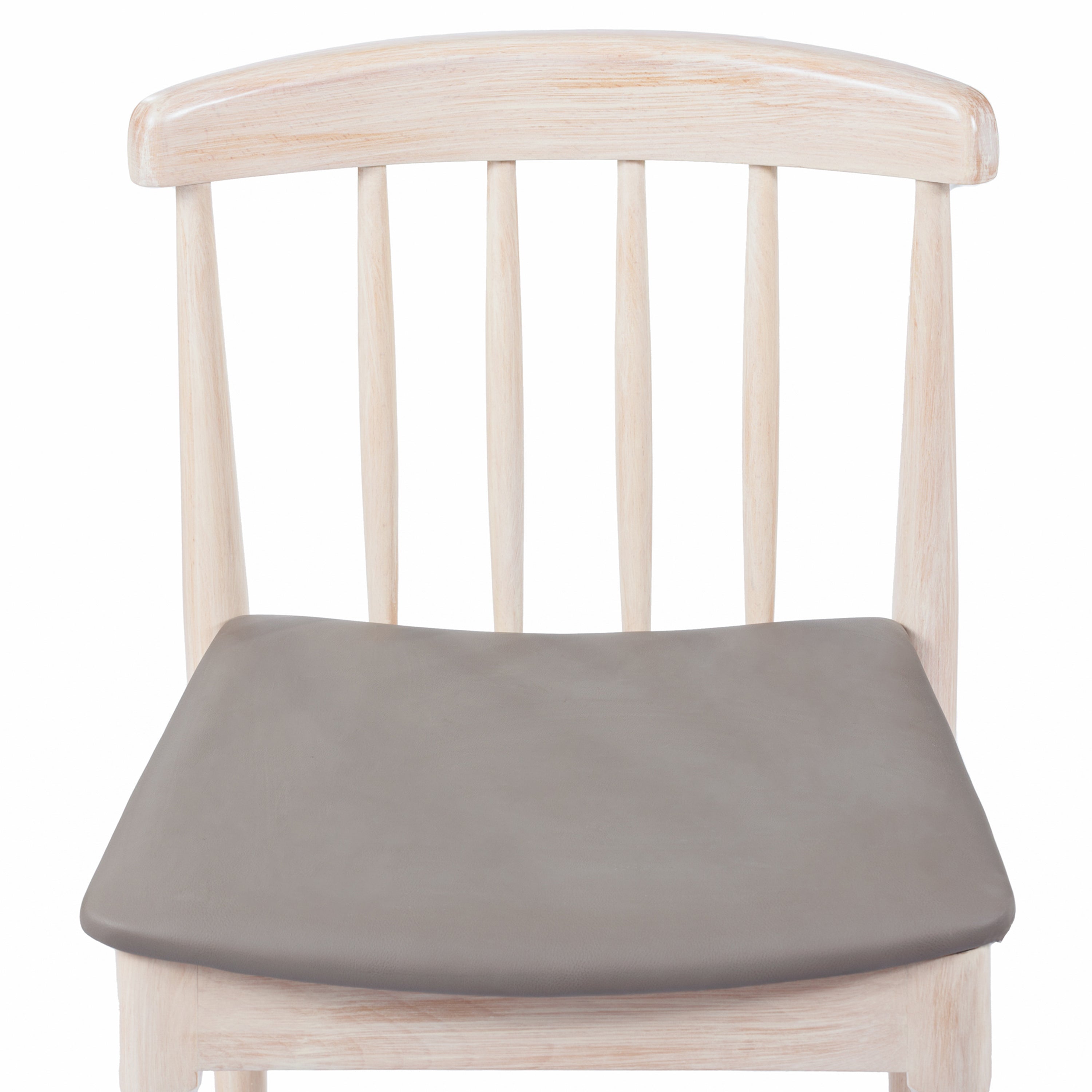 Chester Commercial Grade Solid Wood Antique White Dining Chair with Curved Spindle Backrest and Beige Vinyl Seat