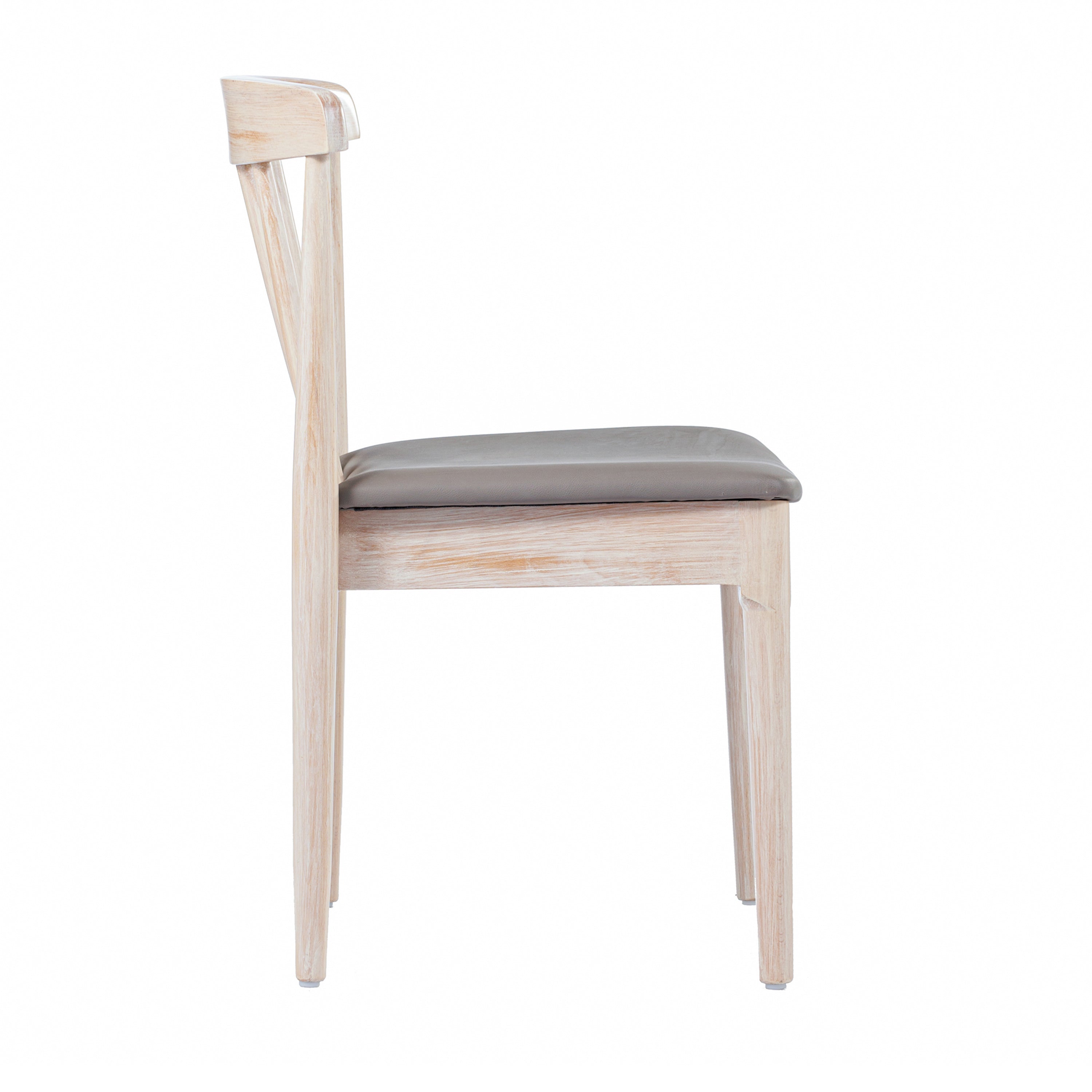 Chester Commercial Grade Solid Wood Antique White Dining Chair with Curved Spindle Backrest and Beige Vinyl Seat