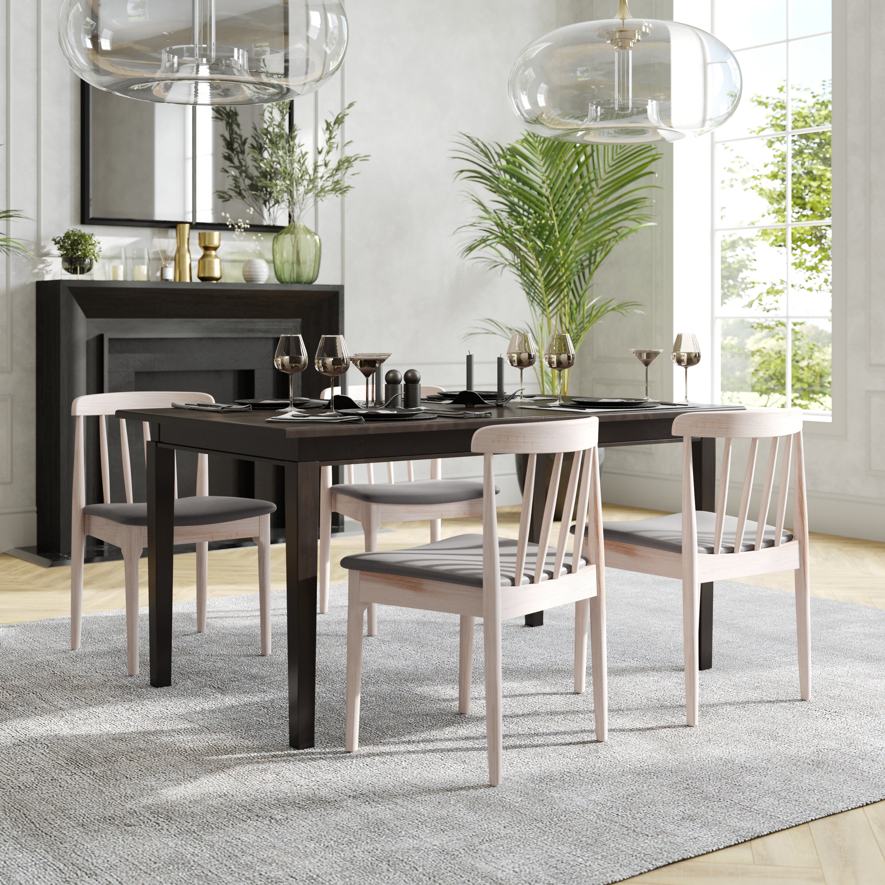 Chester Commercial Grade Solid Wood Antique White Dining Chair with Curved Spindle Backrest and Beige Vinyl Seat