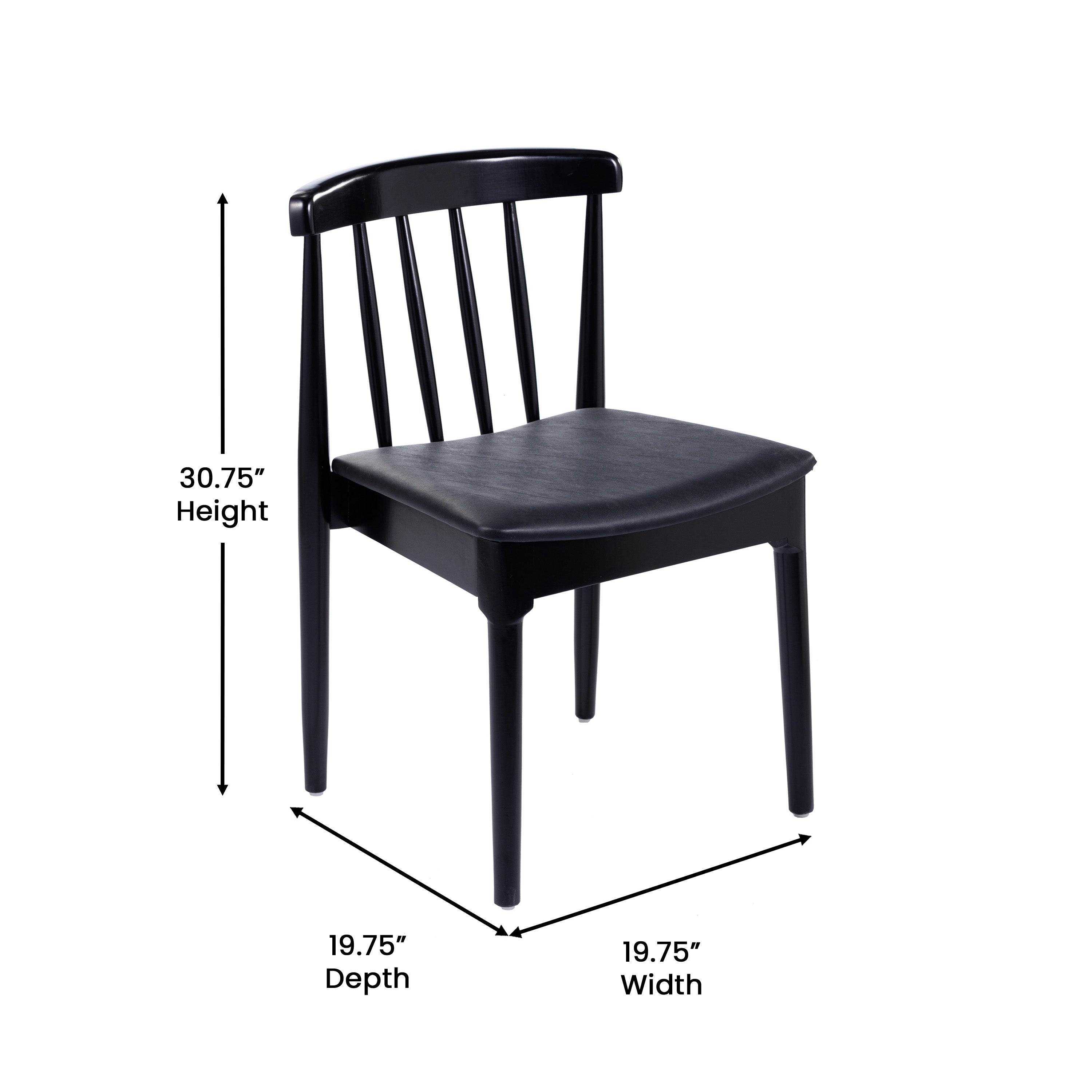 Chester Commercial Grade Solid Wood Black Dining Chair with Curved Spindle Backrest and Black Vinyl Seat