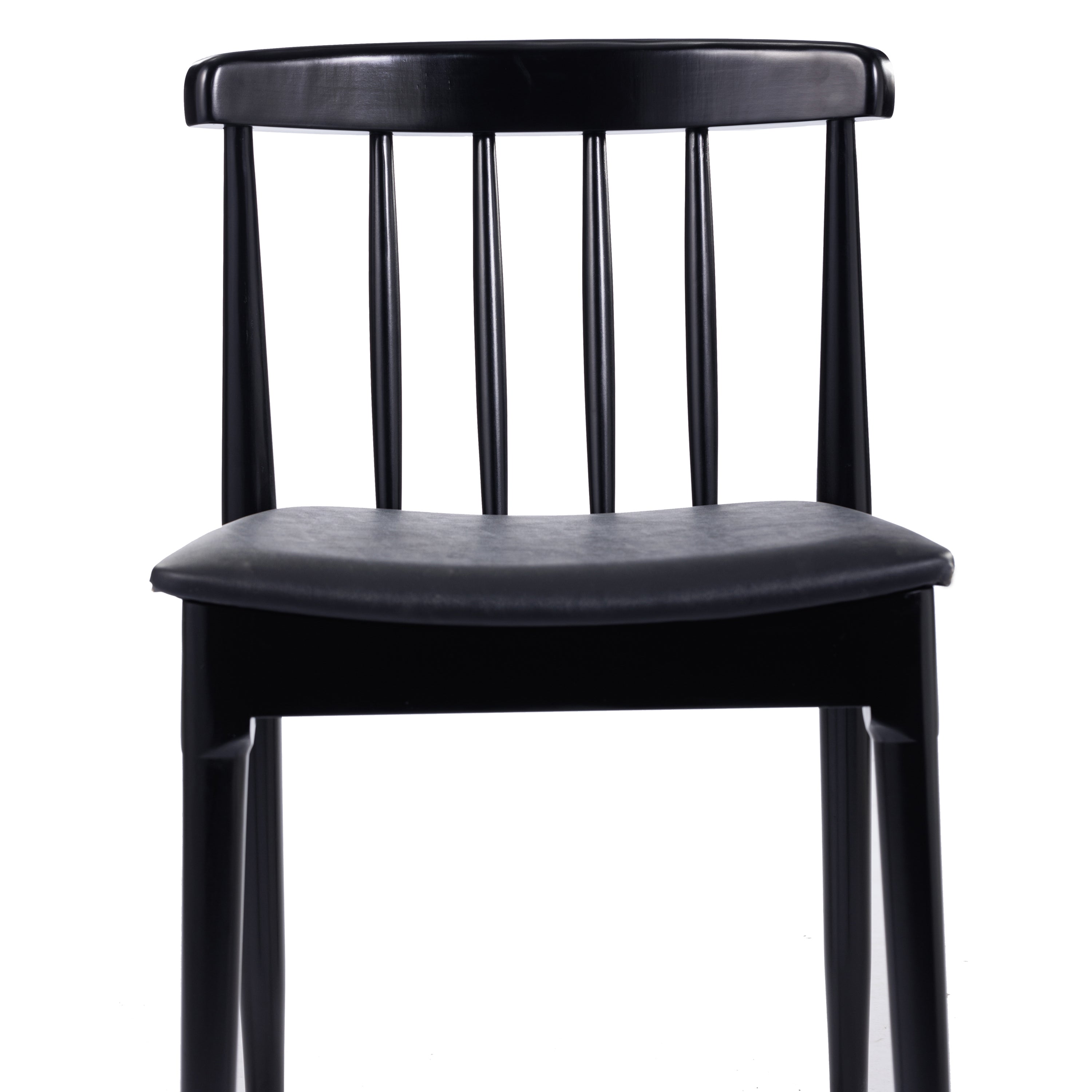 Chester Commercial Grade Solid Wood Black Dining Chair with Curved Spindle Backrest and Black Vinyl Seat
