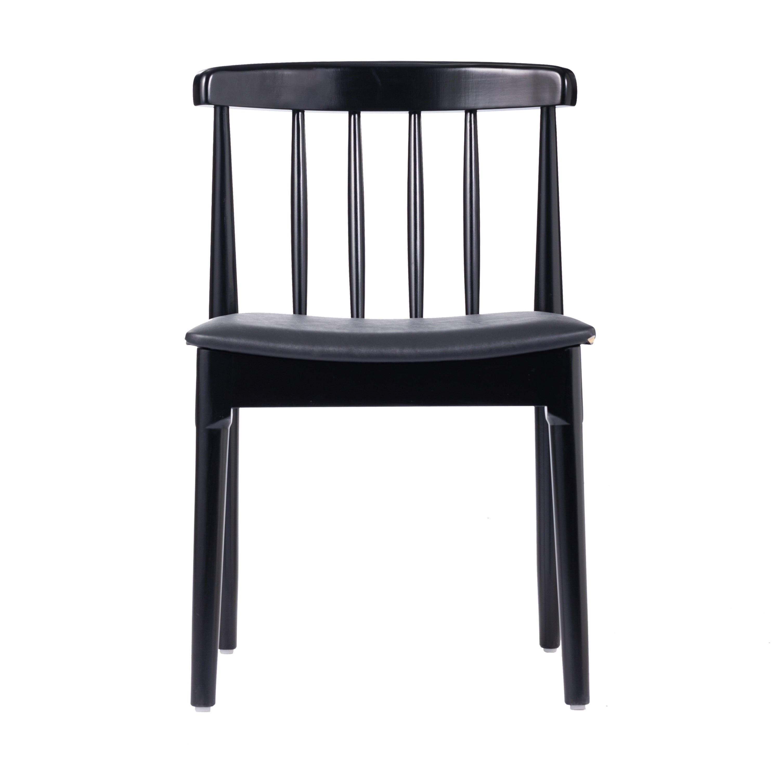 Chester Commercial Grade Solid Wood Black Dining Chair with Curved Spindle Backrest and Black Vinyl Seat
