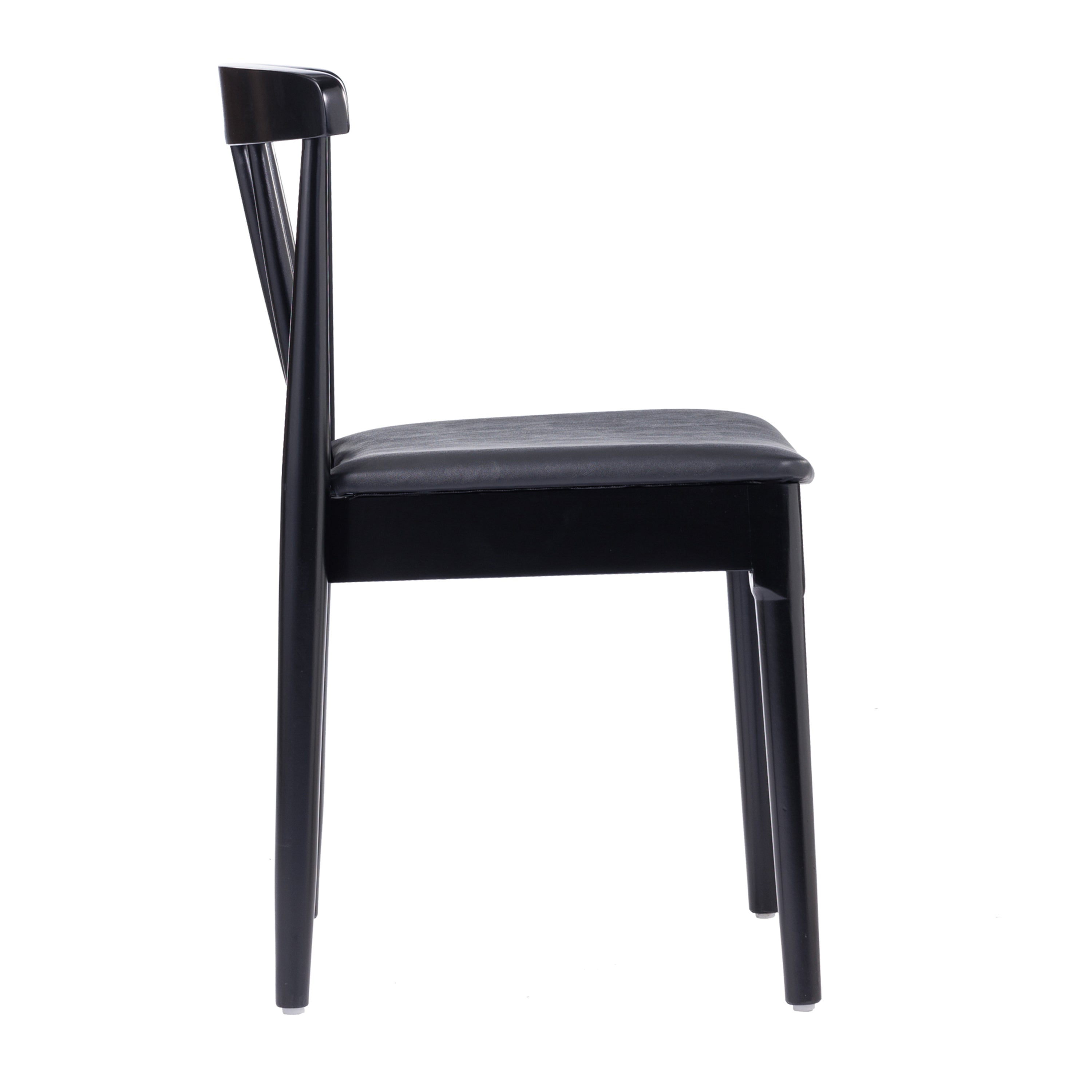 Chester Commercial Grade Solid Wood Black Dining Chair with Curved Spindle Backrest and Black Vinyl Seat