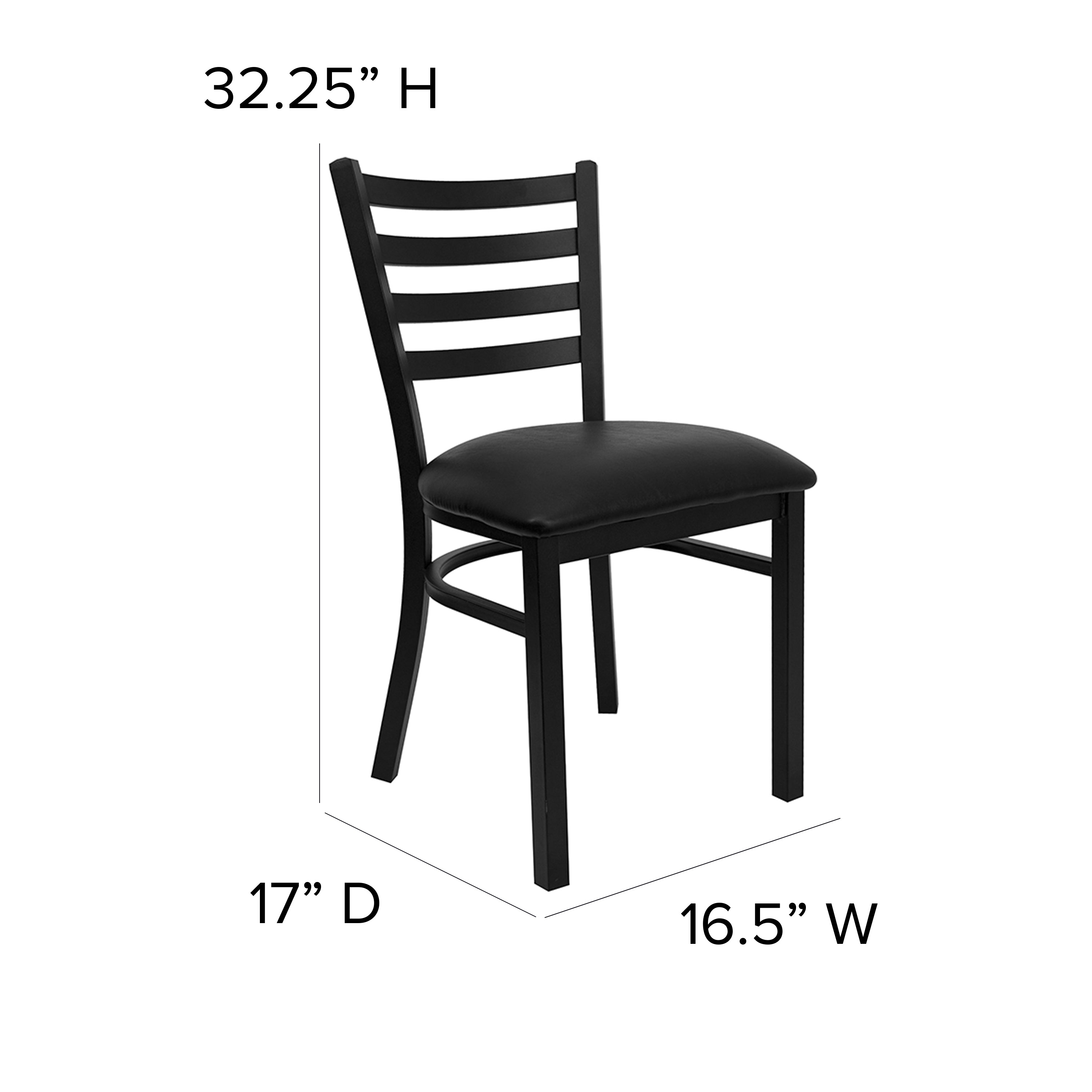 Carlton 36'' Square Black Laminate Table Set with X-Base and 4 Ladder Back Metal Chairs - Black Vinyl Seat