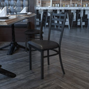 HERCULES Series Black Ladder Back Metal Restaurant Chair - Black Vinyl Seat