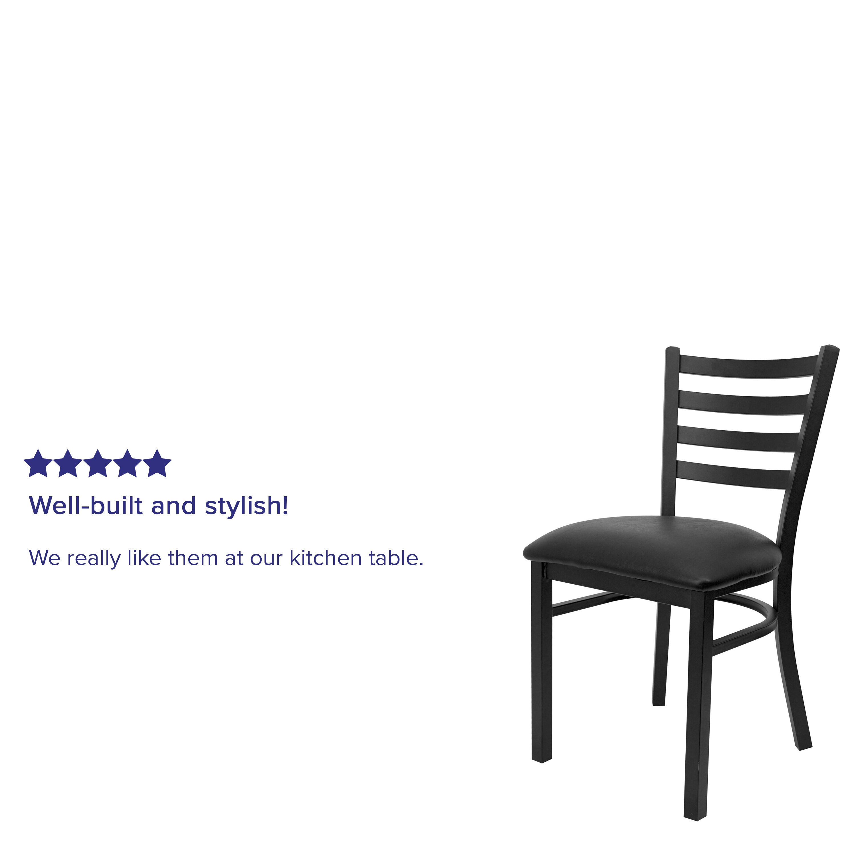 HERCULES Series Black Ladder Back Metal Restaurant Chair - Black Vinyl Seat