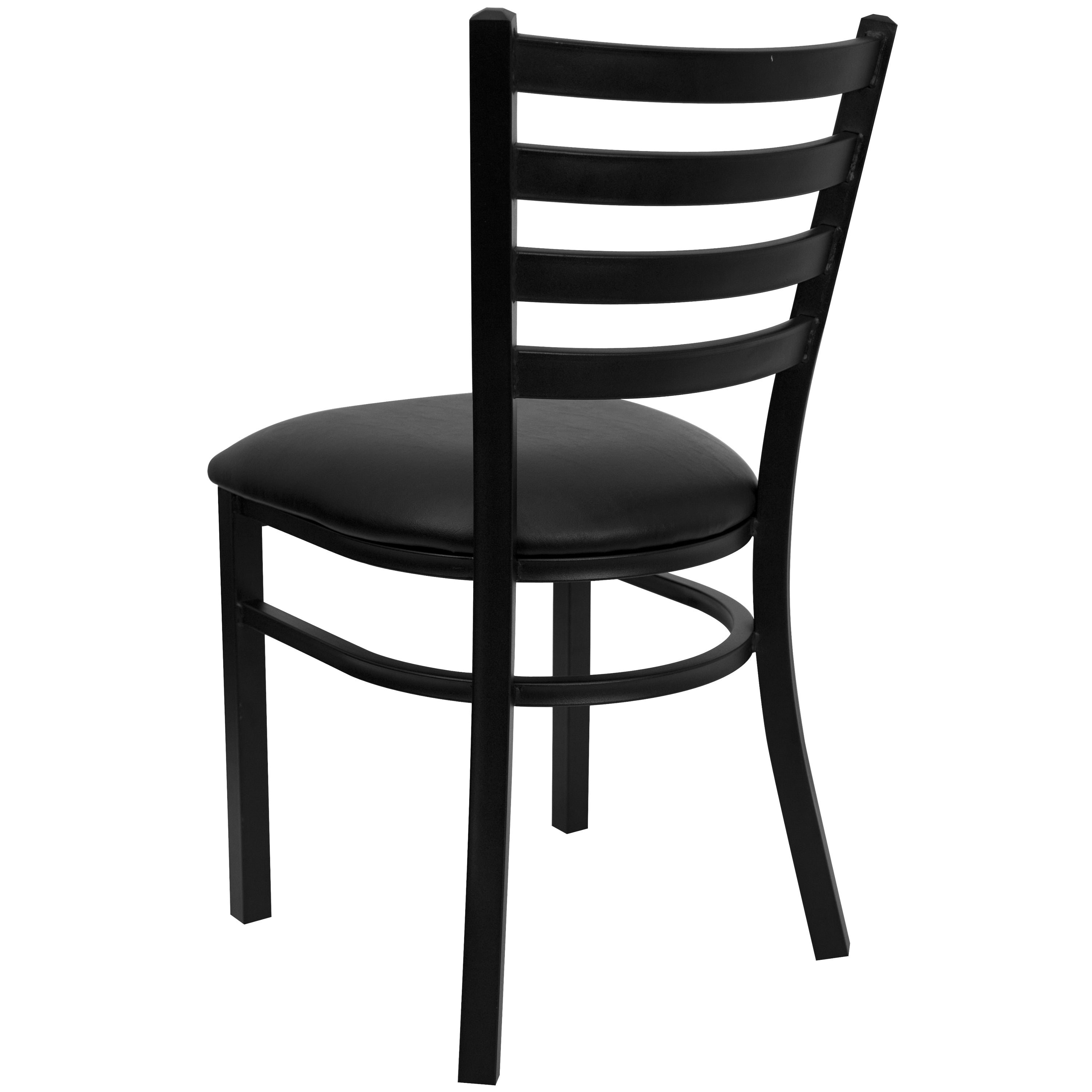 Carlton 36'' Square Black Laminate Table Set with X-Base and 4 Ladder Back Metal Chairs - Black Vinyl Seat
