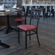 HERCULES Series Black Ladder Back Metal Restaurant Chair - Burgundy Vinyl Seat