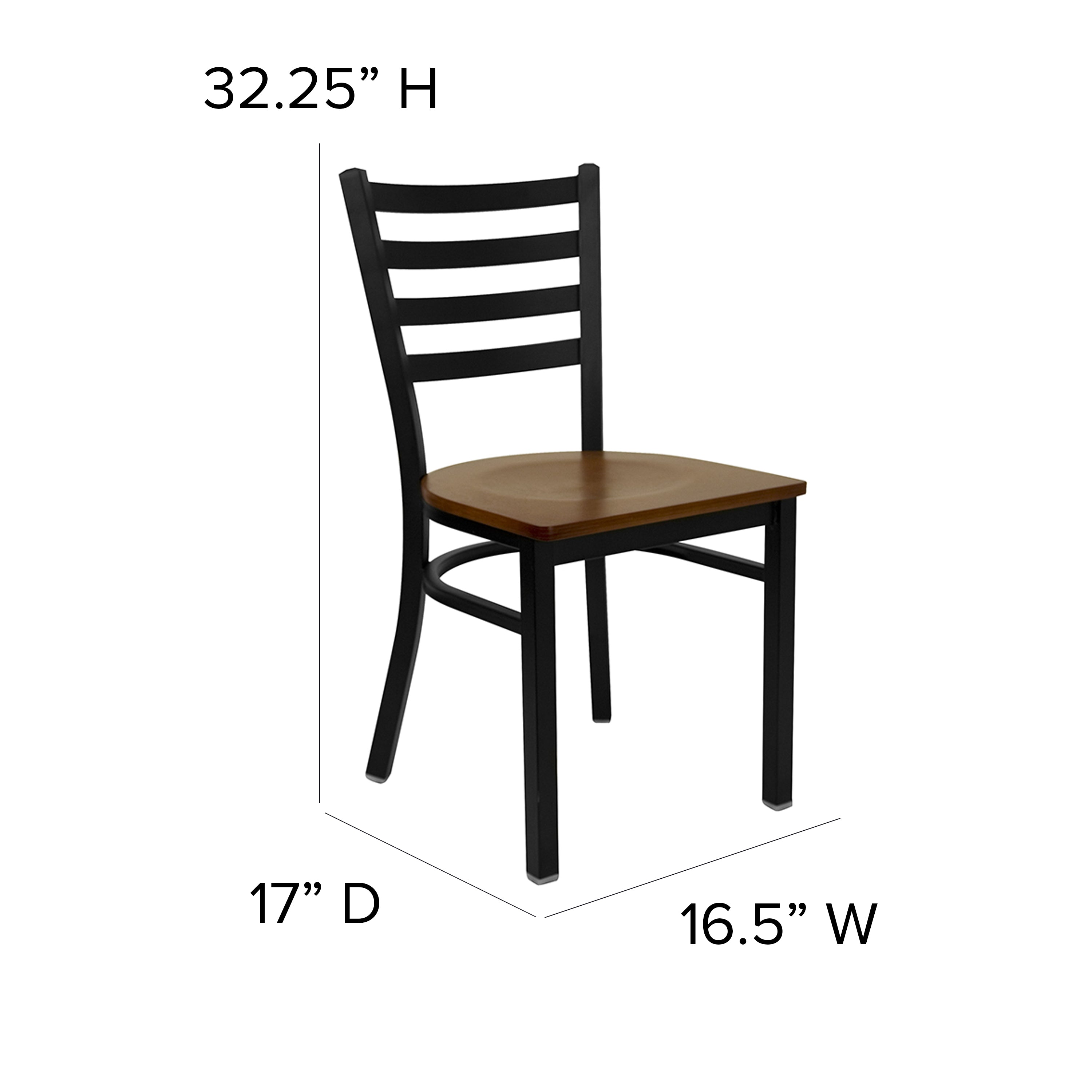 HERCULES Series Black Ladder Back Metal Restaurant Chair - Cherry Wood Seat