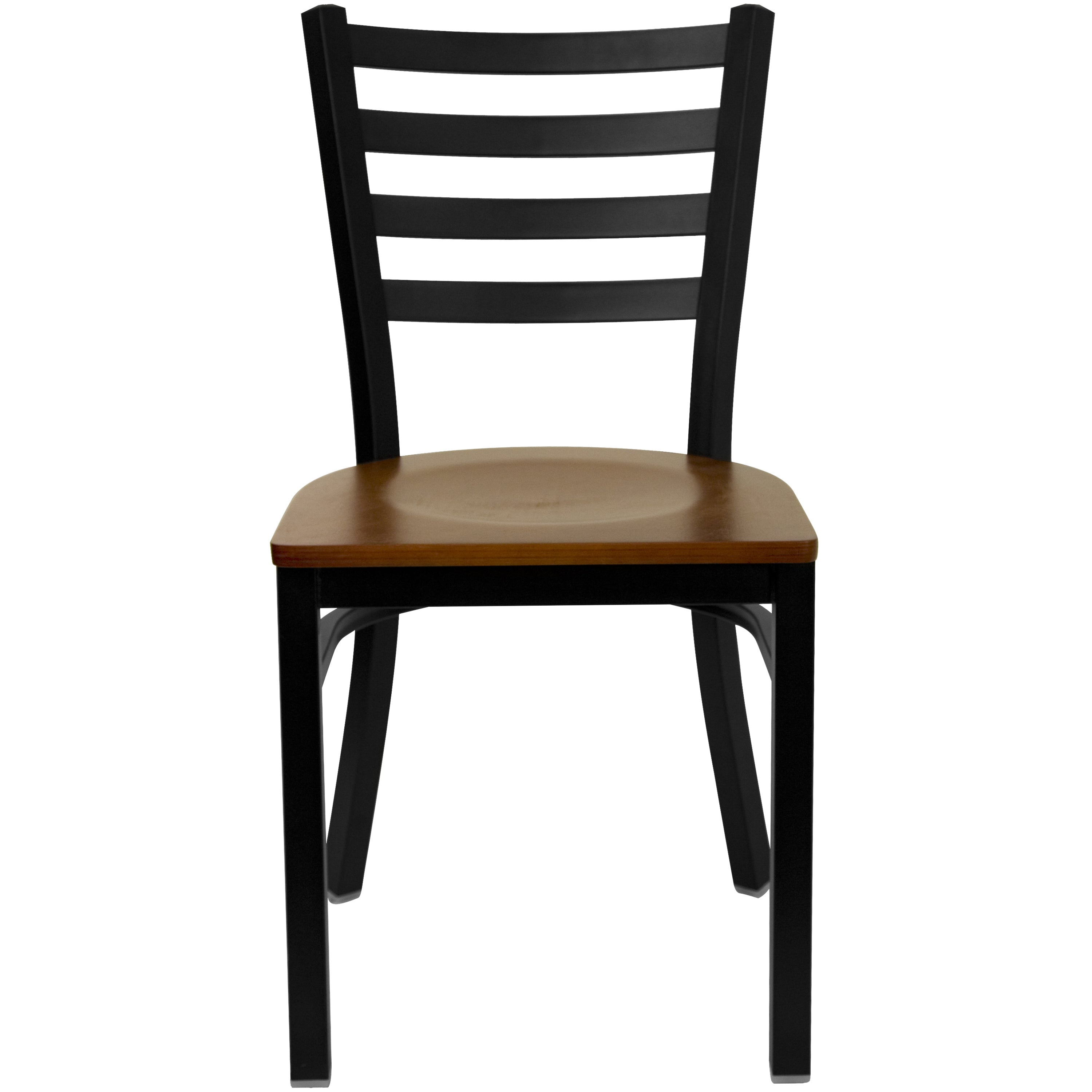HERCULES Series Black Ladder Back Metal Restaurant Chair - Cherry Wood Seat