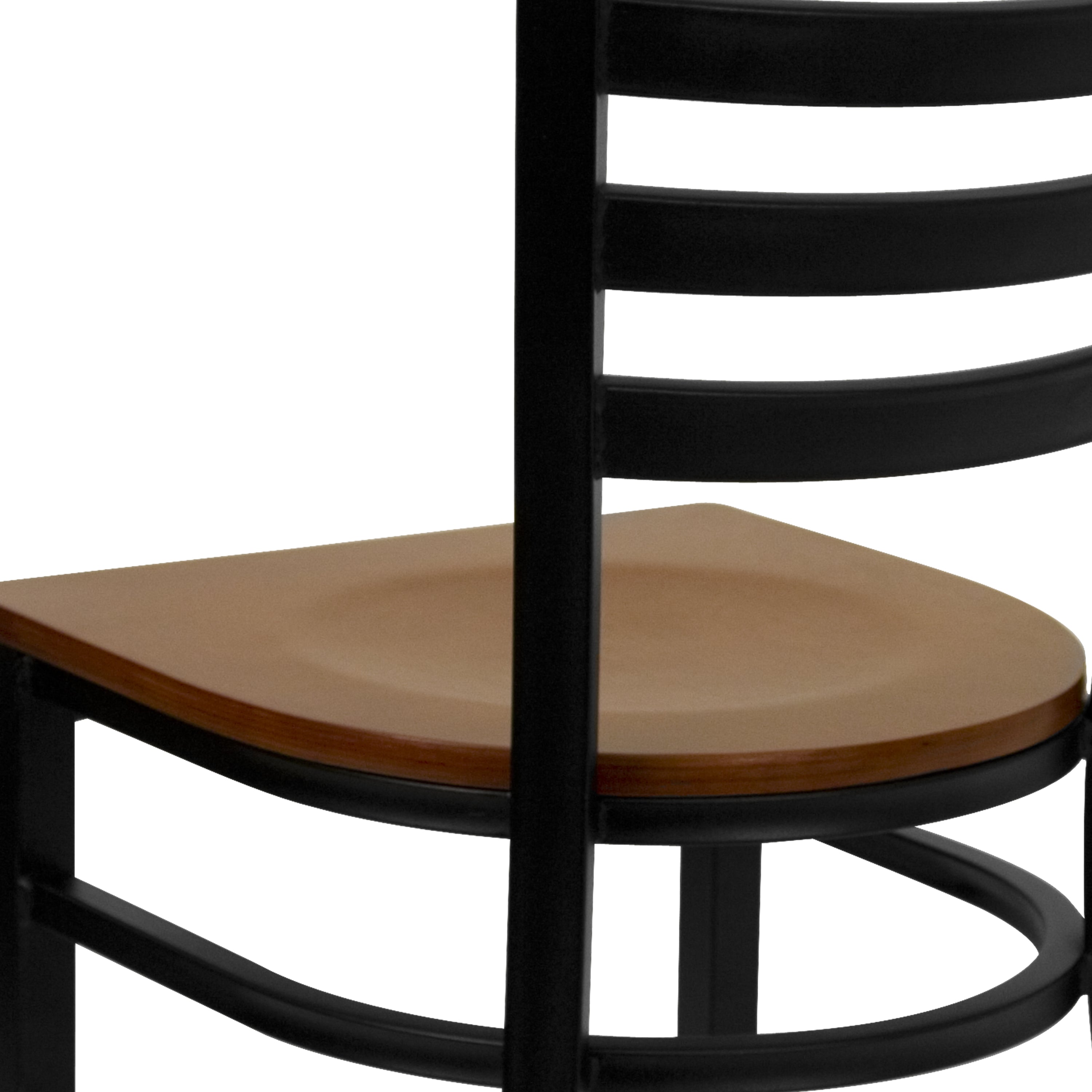 HERCULES Series Black Ladder Back Metal Restaurant Chair - Cherry Wood Seat