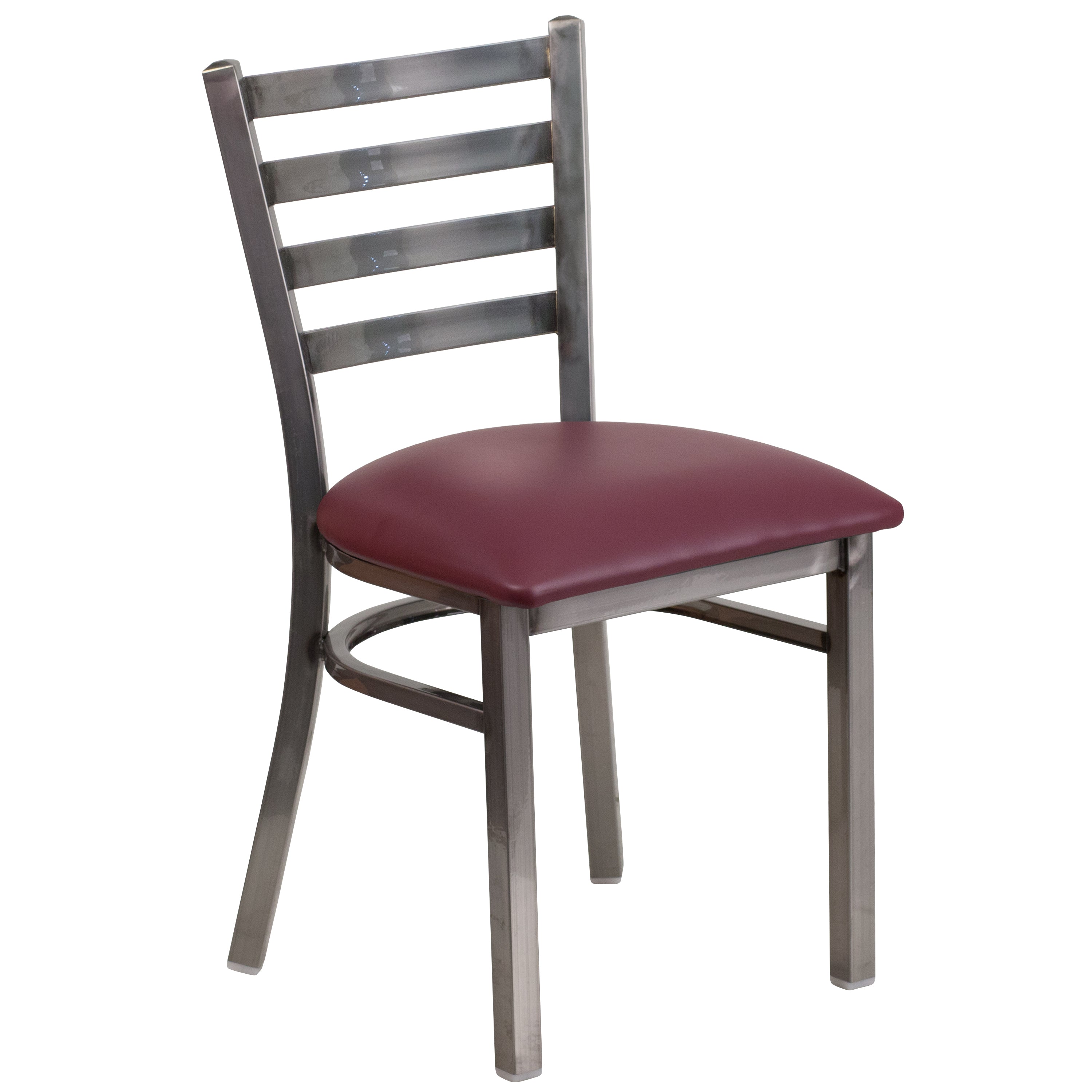 HERCULES Series Silver Antique Finish with Clear Coat Ladder Back Metal Restaurant Chair - Burgundy Vinyl Seat