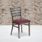 HERCULES Series Silver Antique Finish with Clear Coat Ladder Back Metal Restaurant Chair - Burgundy Vinyl Seat