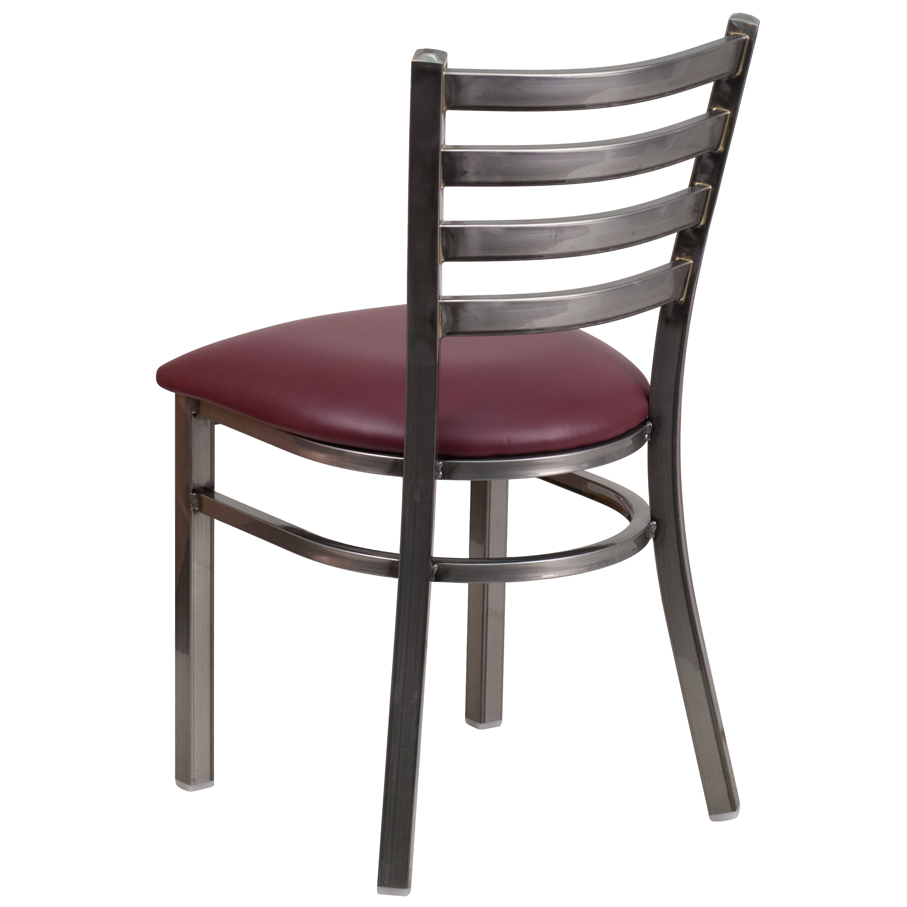 HERCULES Series Silver Antique Finish with Clear Coat Ladder Back Metal Restaurant Chair - Burgundy Vinyl Seat