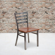 HERCULES Series Silver Antique Finish with Clear Coat Ladder Back Metal Restaurant Chair - Cherry Wood Seat