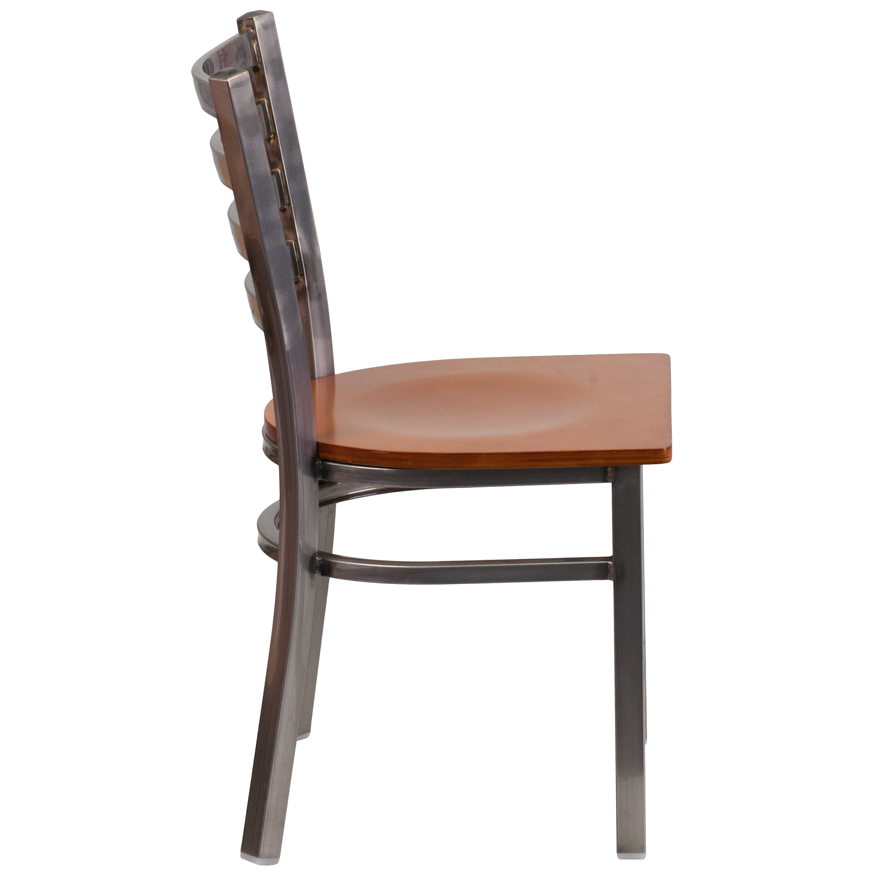 HERCULES Series Silver Antique Finish with Clear Coat Ladder Back Metal Restaurant Chair - Cherry Wood Seat