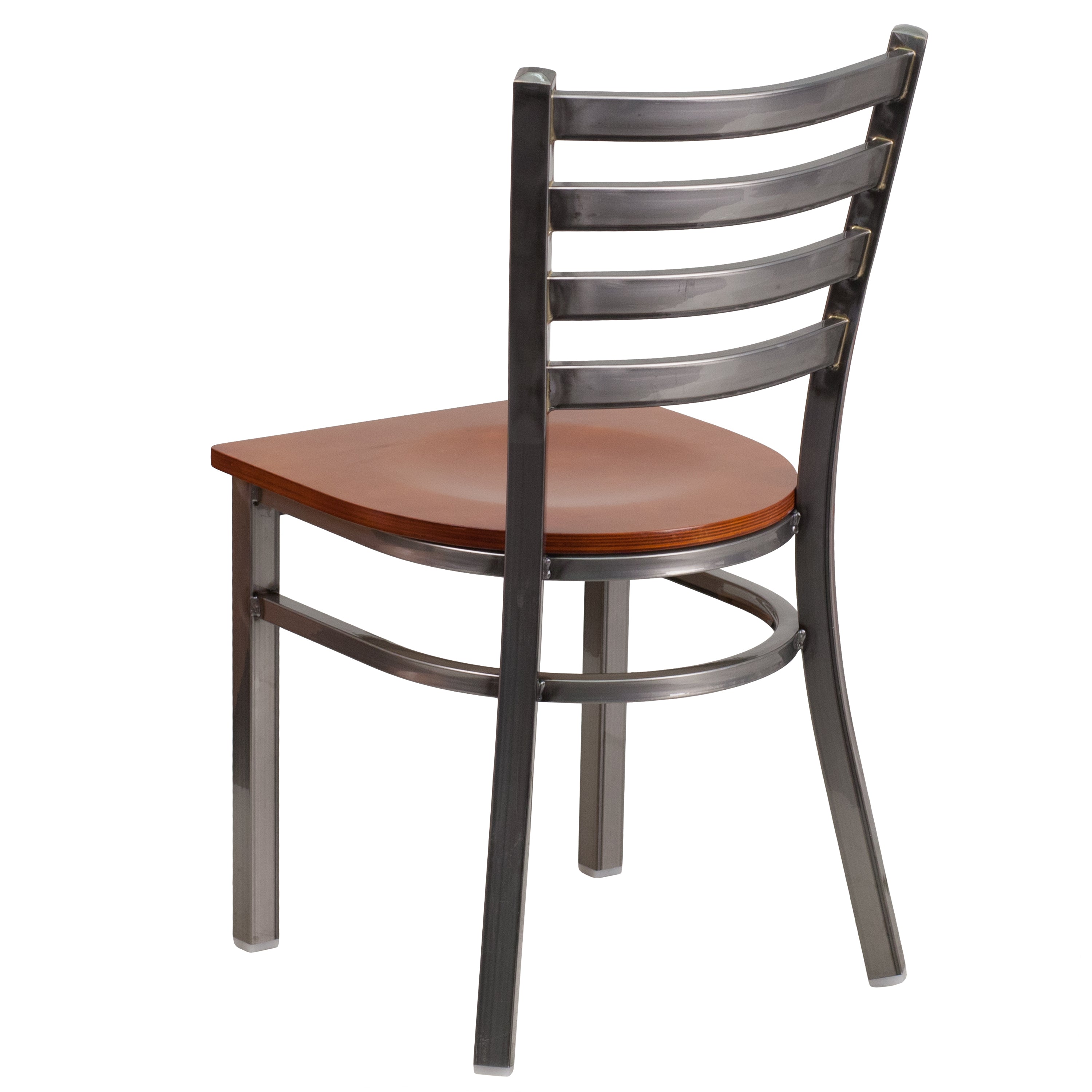 HERCULES Series Silver Antique Finish with Clear Coat Ladder Back Metal Restaurant Chair - Cherry Wood Seat