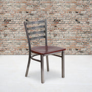 HERCULES Series Silver Antique Finish with Clear Coat Ladder Back Metal Restaurant Chair - Mahogany Wood Seat