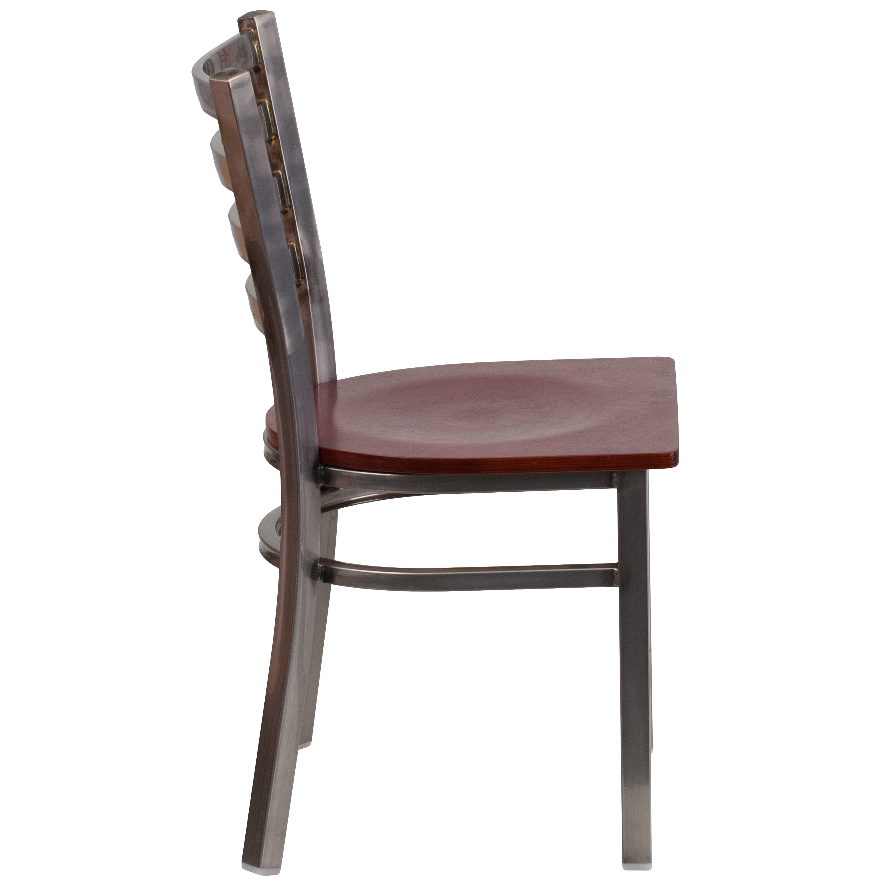 HERCULES Series Silver Antique Finish with Clear Coat Ladder Back Metal Restaurant Chair - Mahogany Wood Seat