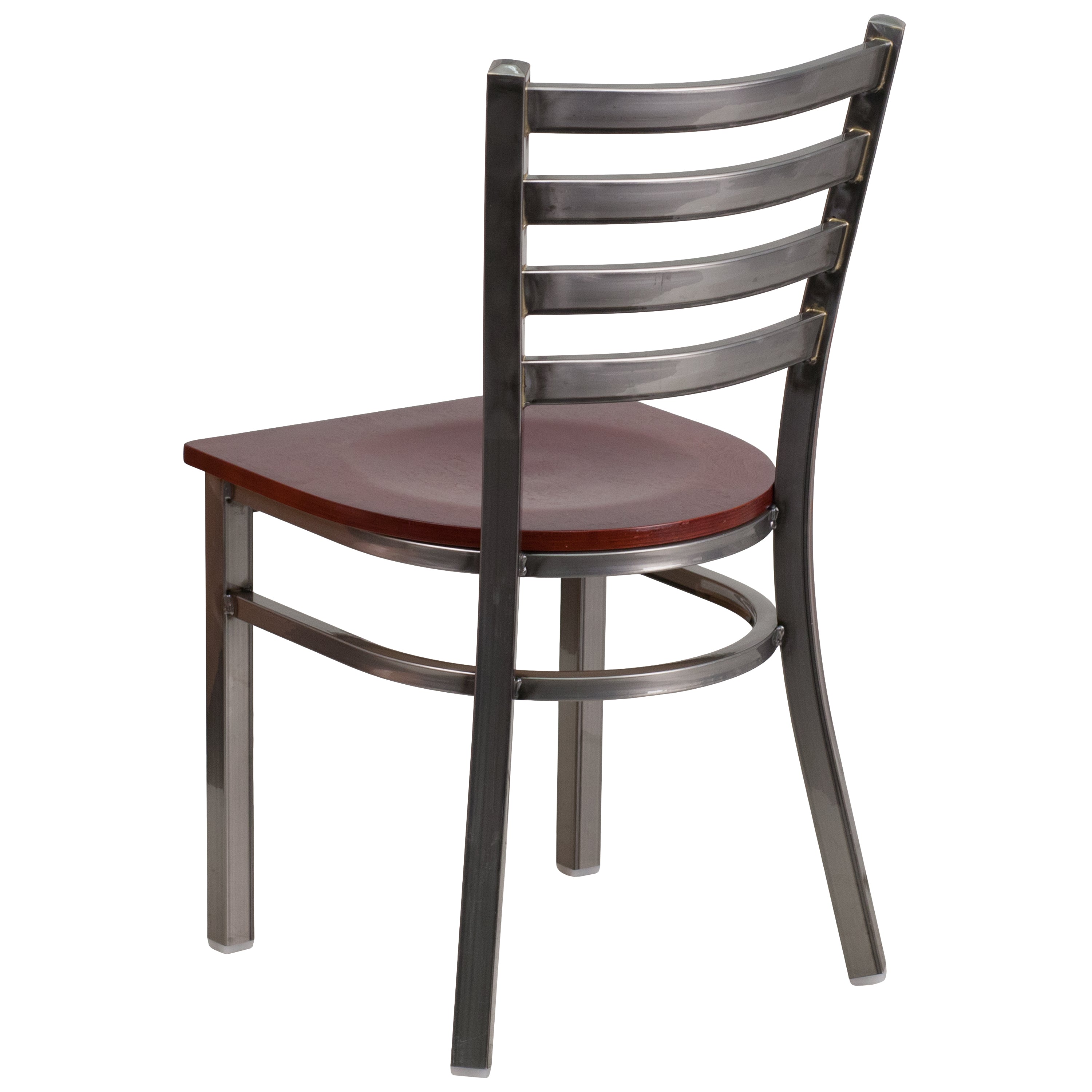 HERCULES Series Silver Antique Finish with Clear Coat Ladder Back Metal Restaurant Chair - Mahogany Wood Seat