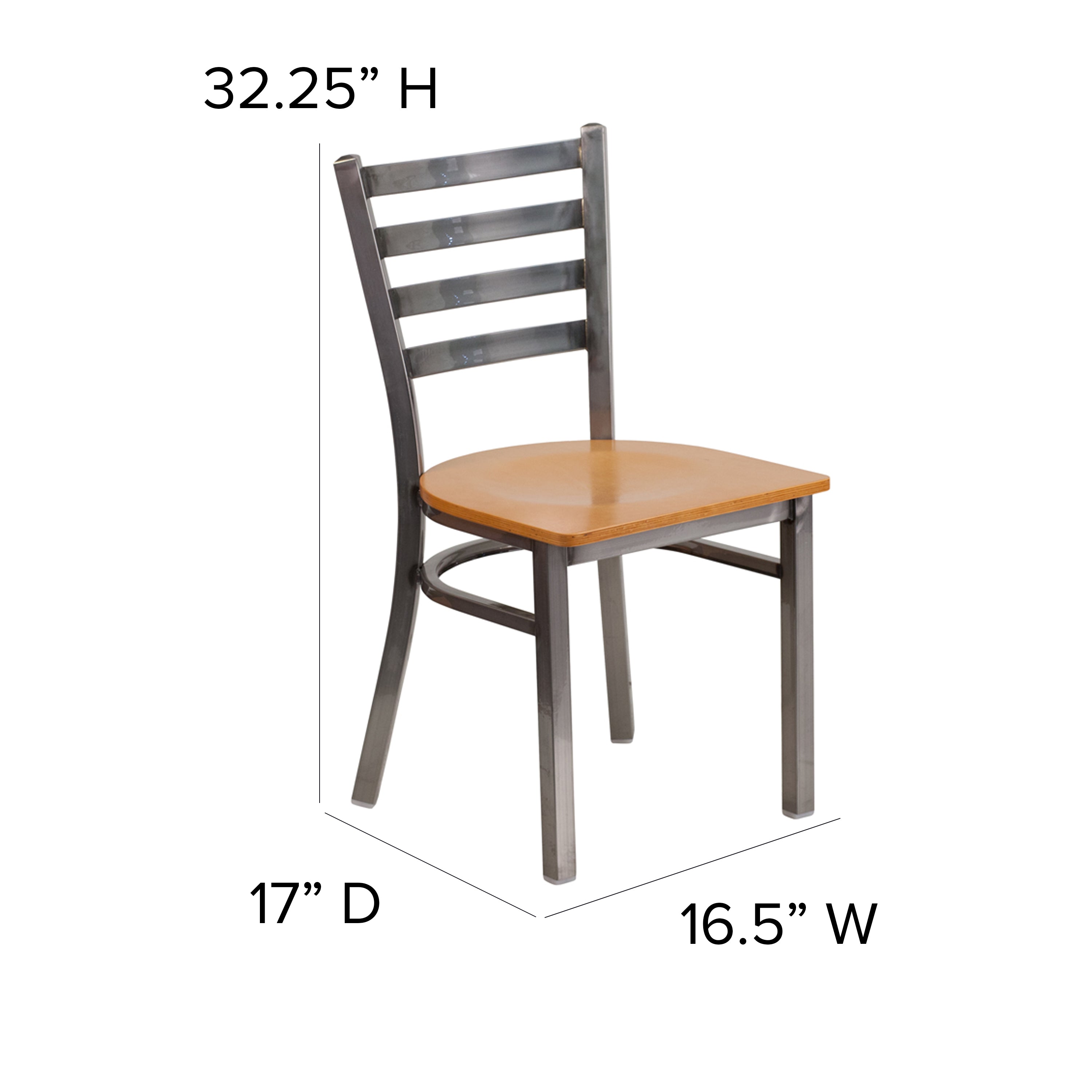 HERCULES Series Silver Antique Finish with Clear Coat Ladder Back Metal Restaurant Chair - Natural Wood Seat