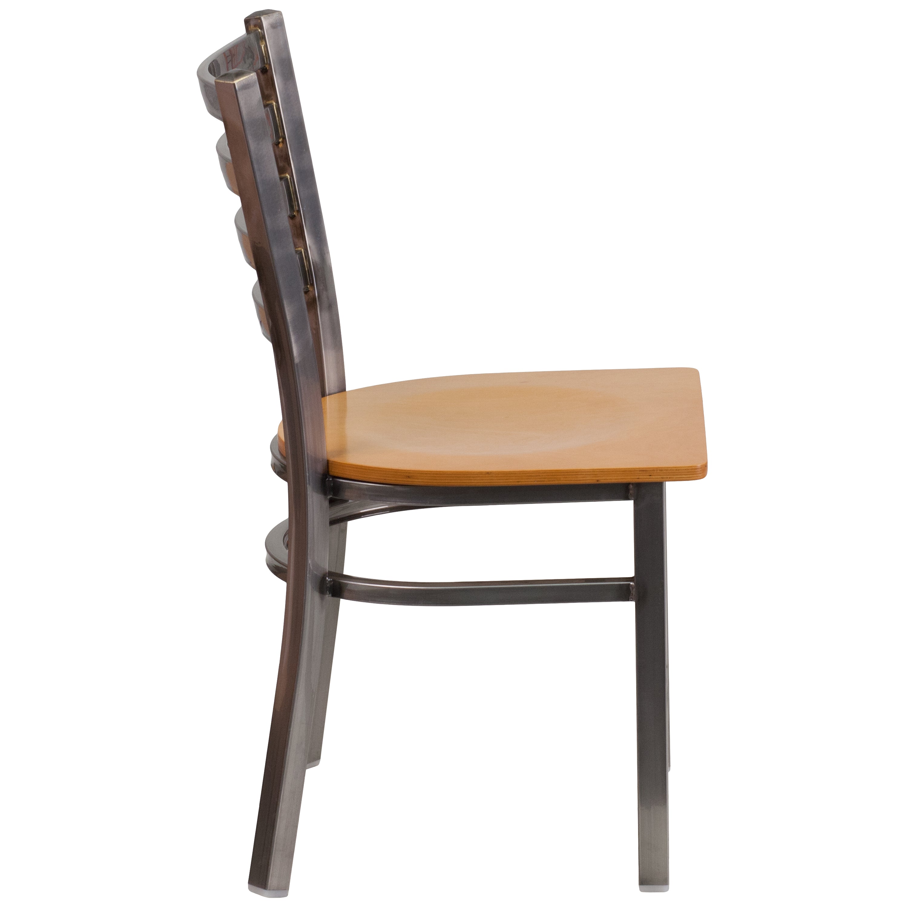 HERCULES Series Silver Antique Finish with Clear Coat Ladder Back Metal Restaurant Chair - Natural Wood Seat