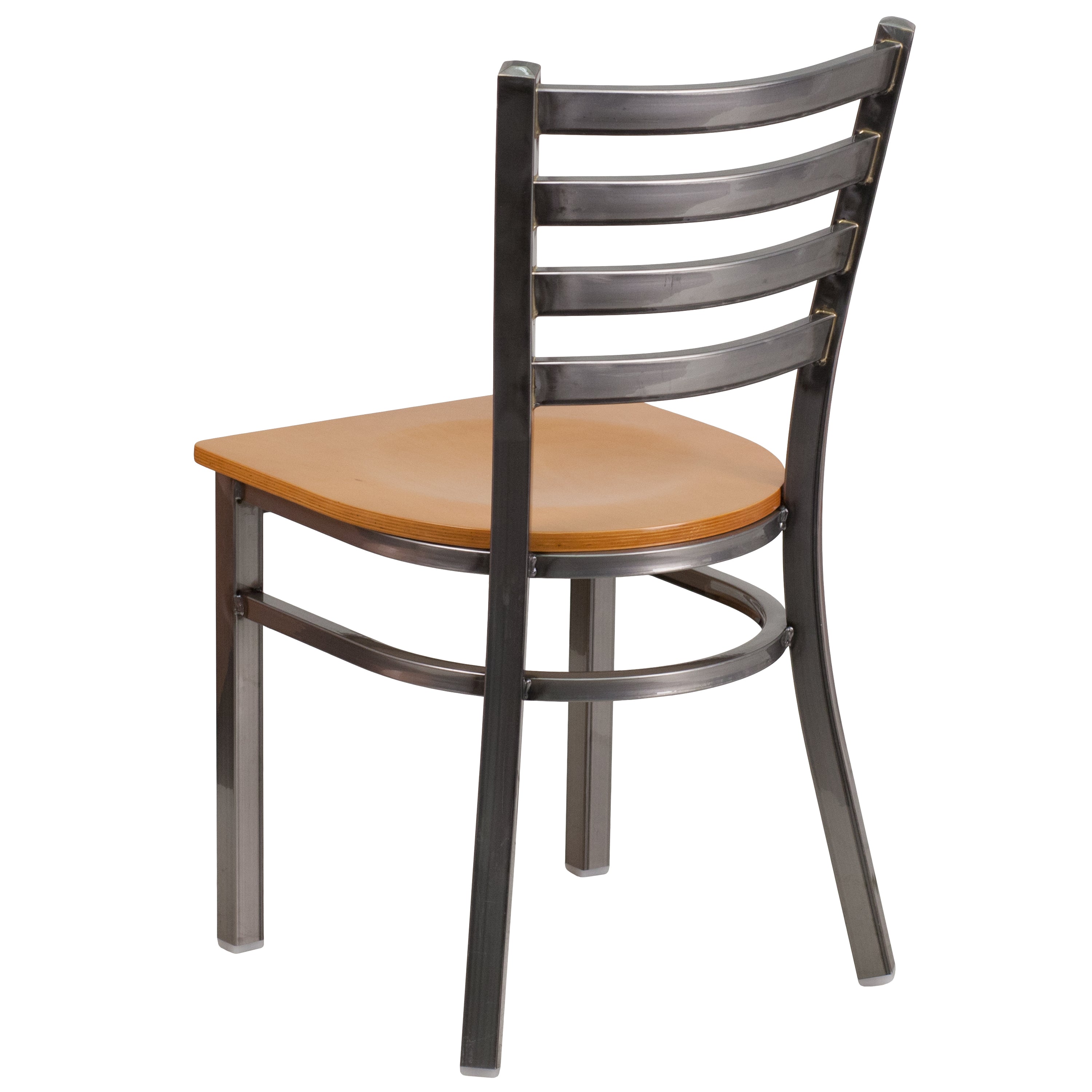 HERCULES Series Silver Antique Finish with Clear Coat Ladder Back Metal Restaurant Chair - Natural Wood Seat