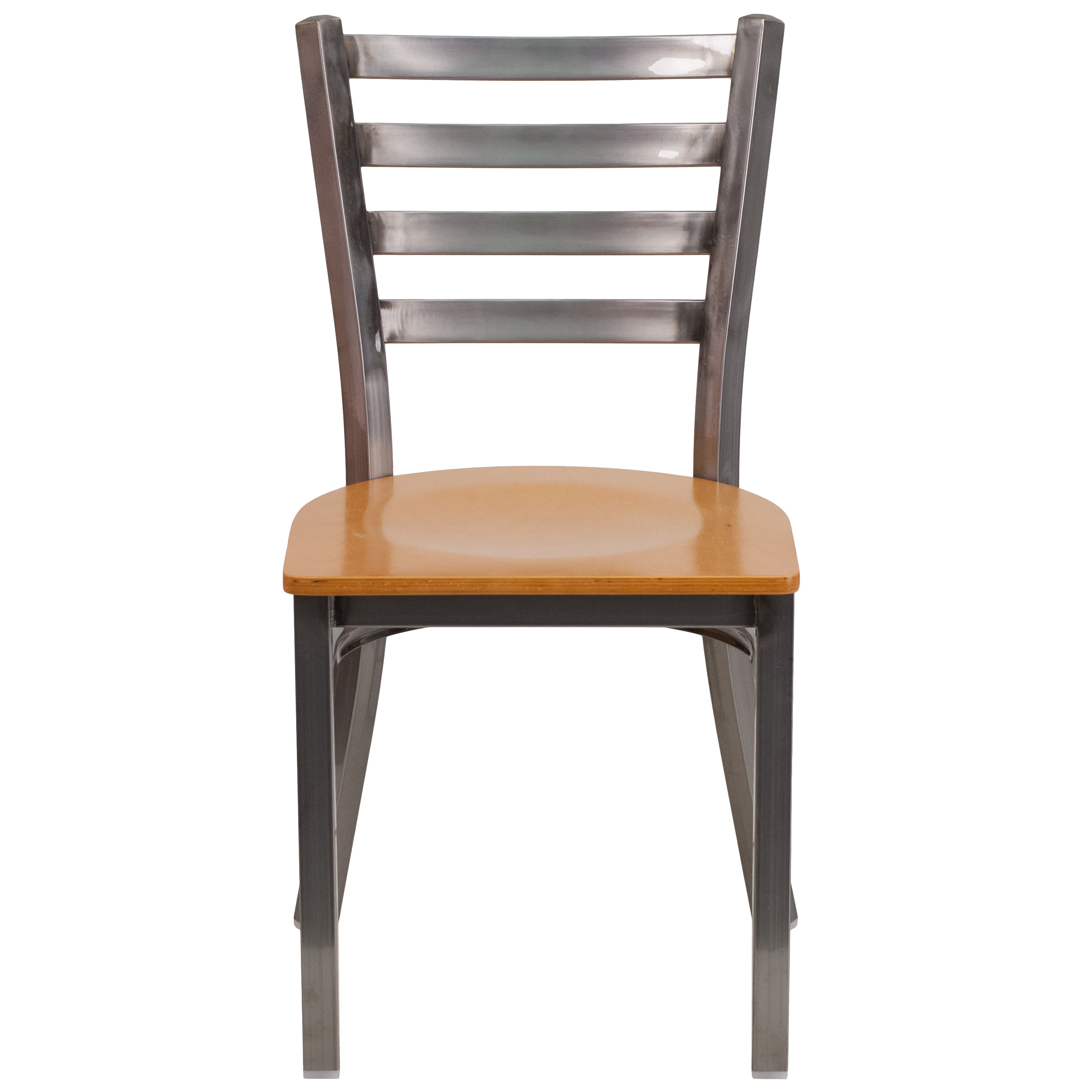 HERCULES Series Silver Antique Finish with Clear Coat Ladder Back Metal Restaurant Chair - Natural Wood Seat